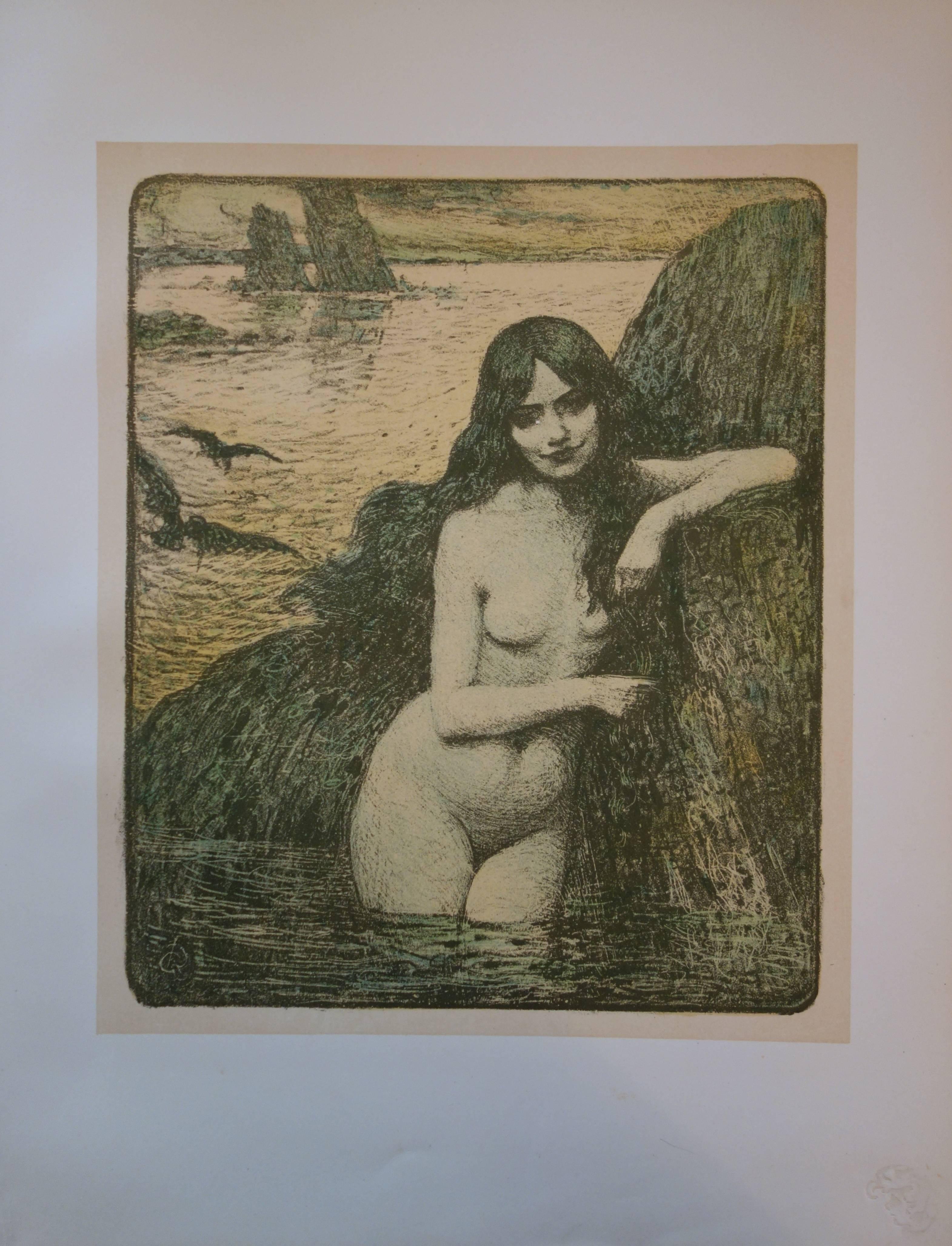 Charles François Prosper Guérin Nude Print - Mermaid - Original lithograph - 1897