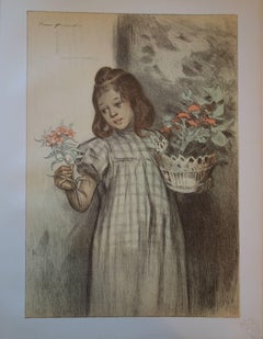 Young Girl with Flowers - Original lithograph - 1897