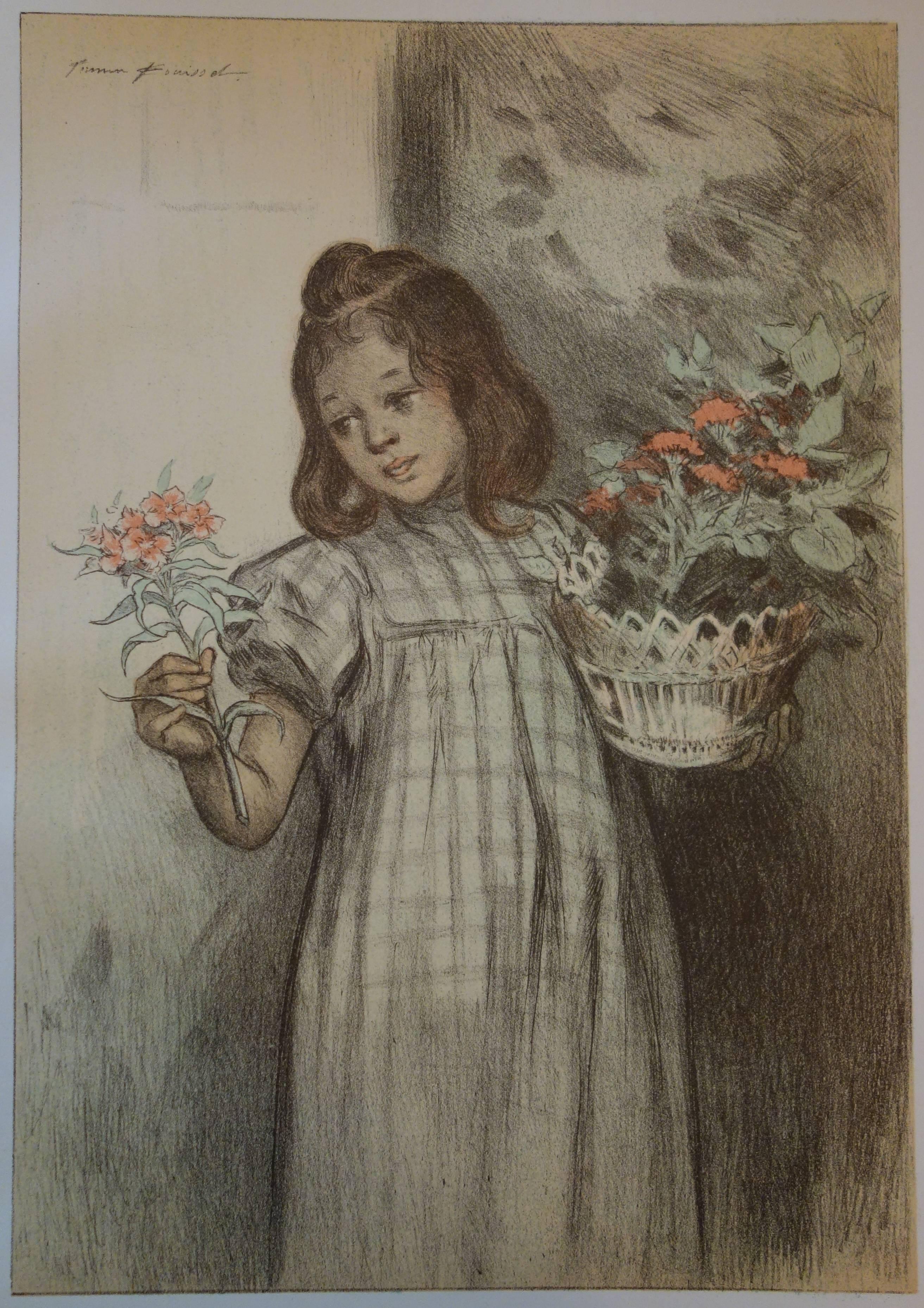 Jeune fille aux fleurs - Lithographie originale - 1897 - Art nouveau Print par Firmin Bouisset