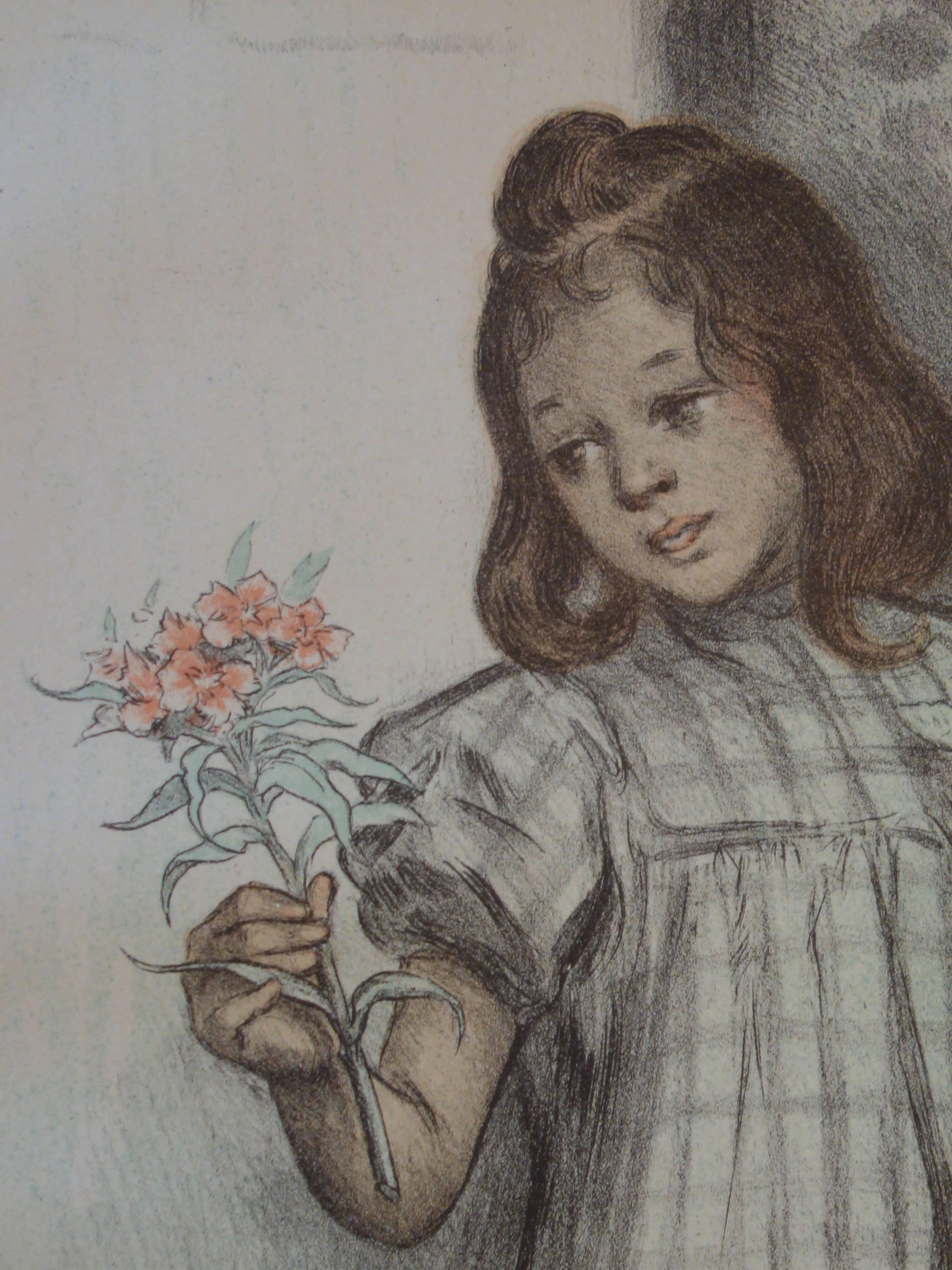 Jeune fille aux fleurs - Lithographie originale - 1897 en vente 1