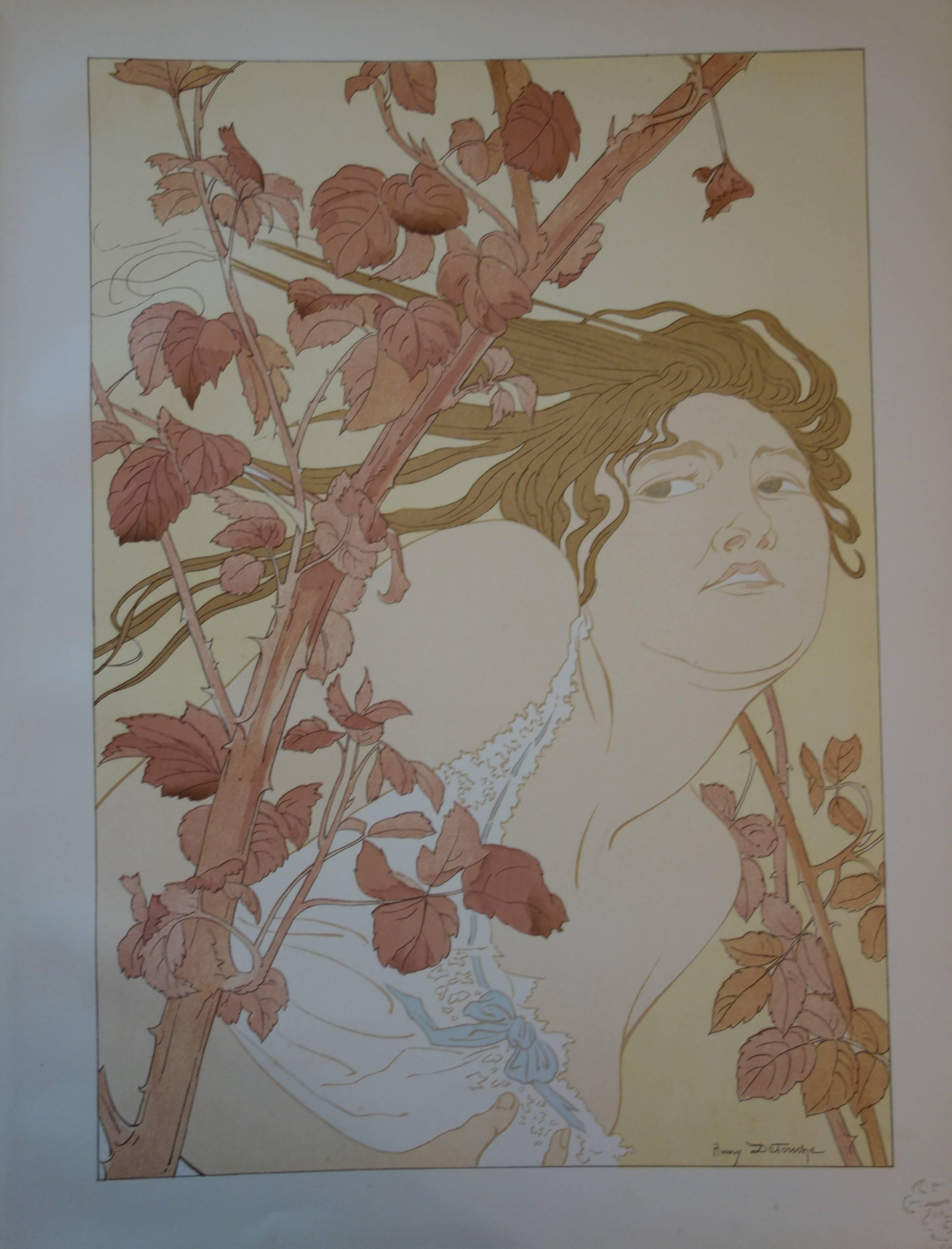 Henry Detouche Figurative Print - In the Brambles - Original lithograph - 1897