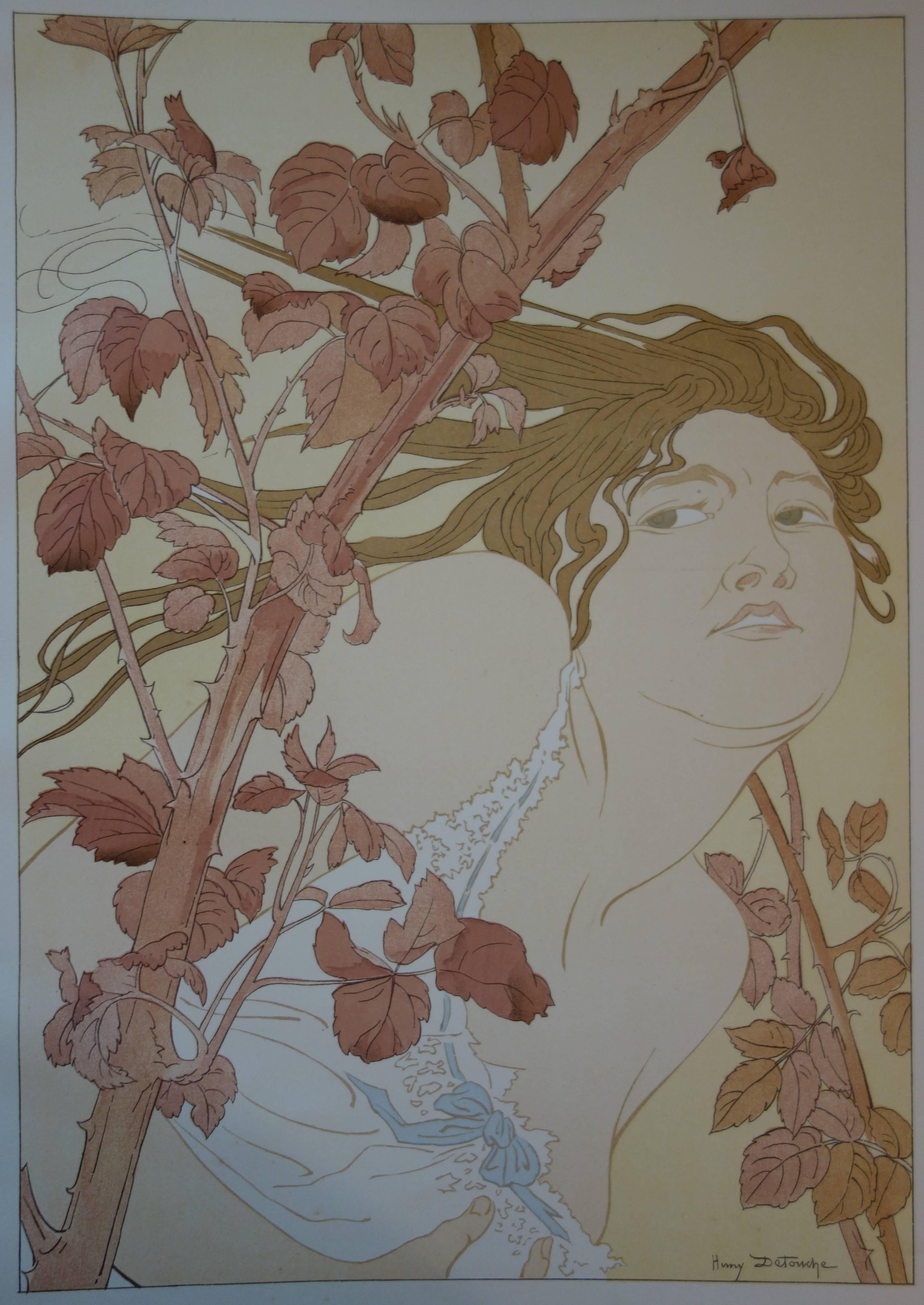 In the Brambles - Original lithograph - 1897 - Art Nouveau Print by Henry Detouche