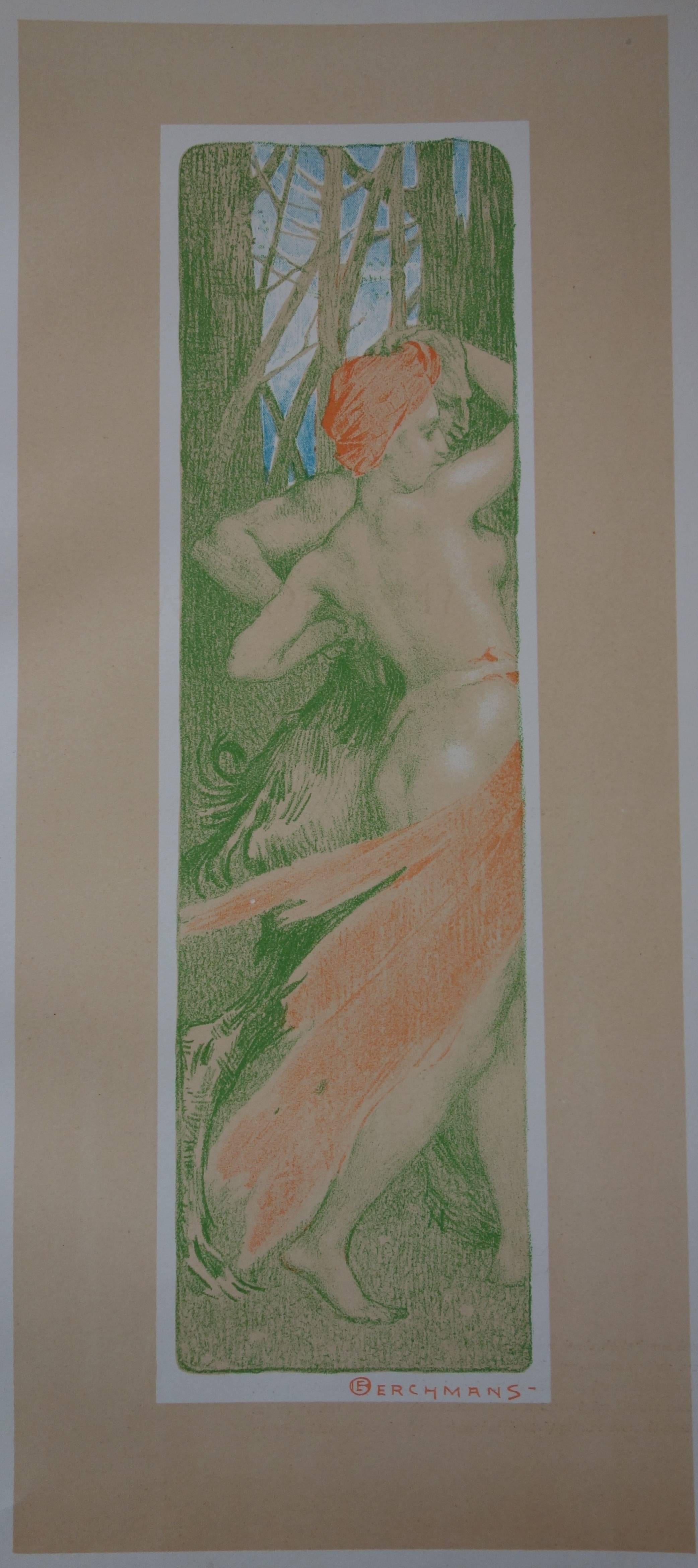 Rinnovamento - Litografia originale - 1897 - Figurative Print Grigio di Émile Berchmans