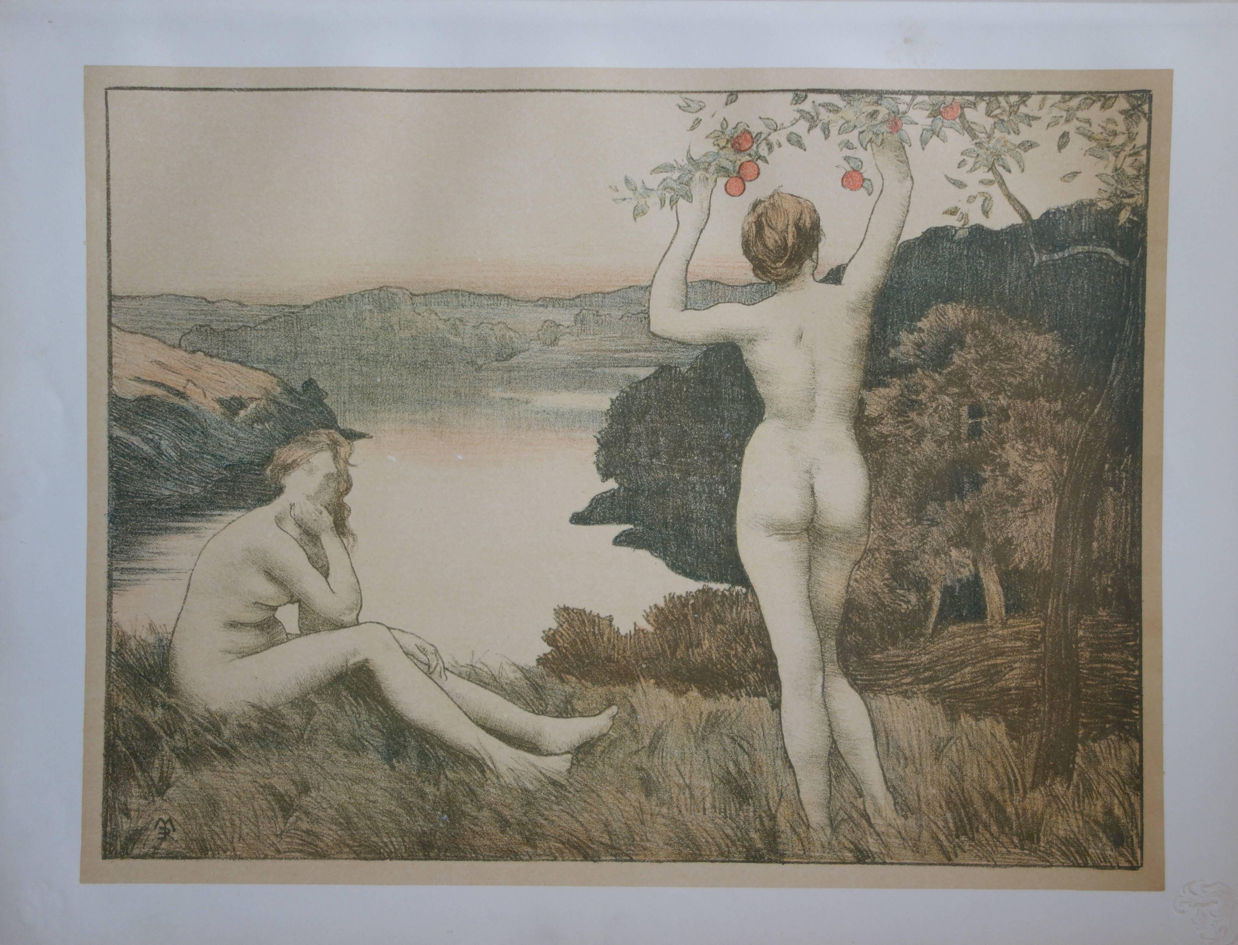 Émile-René Ménard Figurative Print - Fall - Original lithograph - 1897