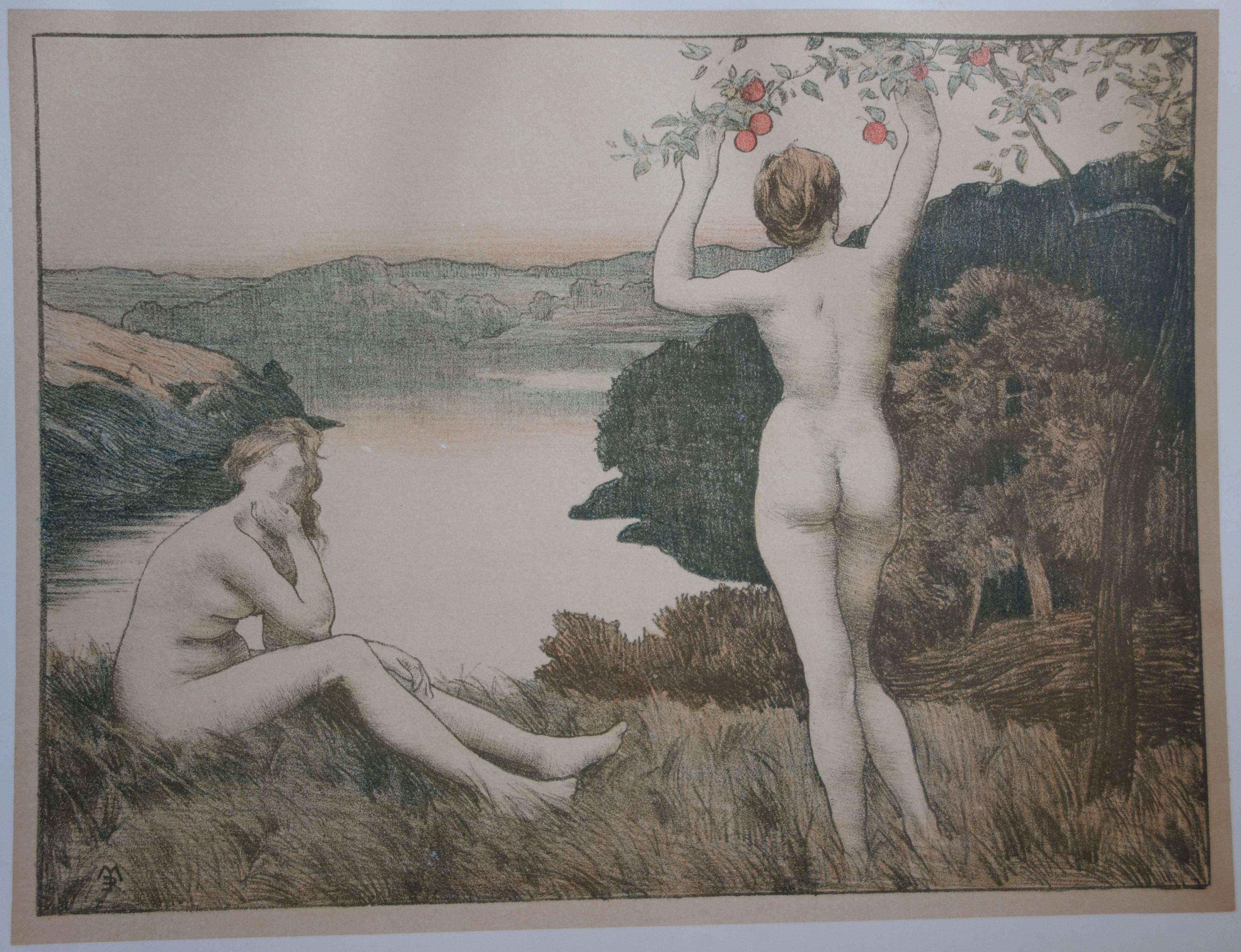 Autunno - Litografia originale - 1897 - Figurative Print Grigio di Émile-René Ménard