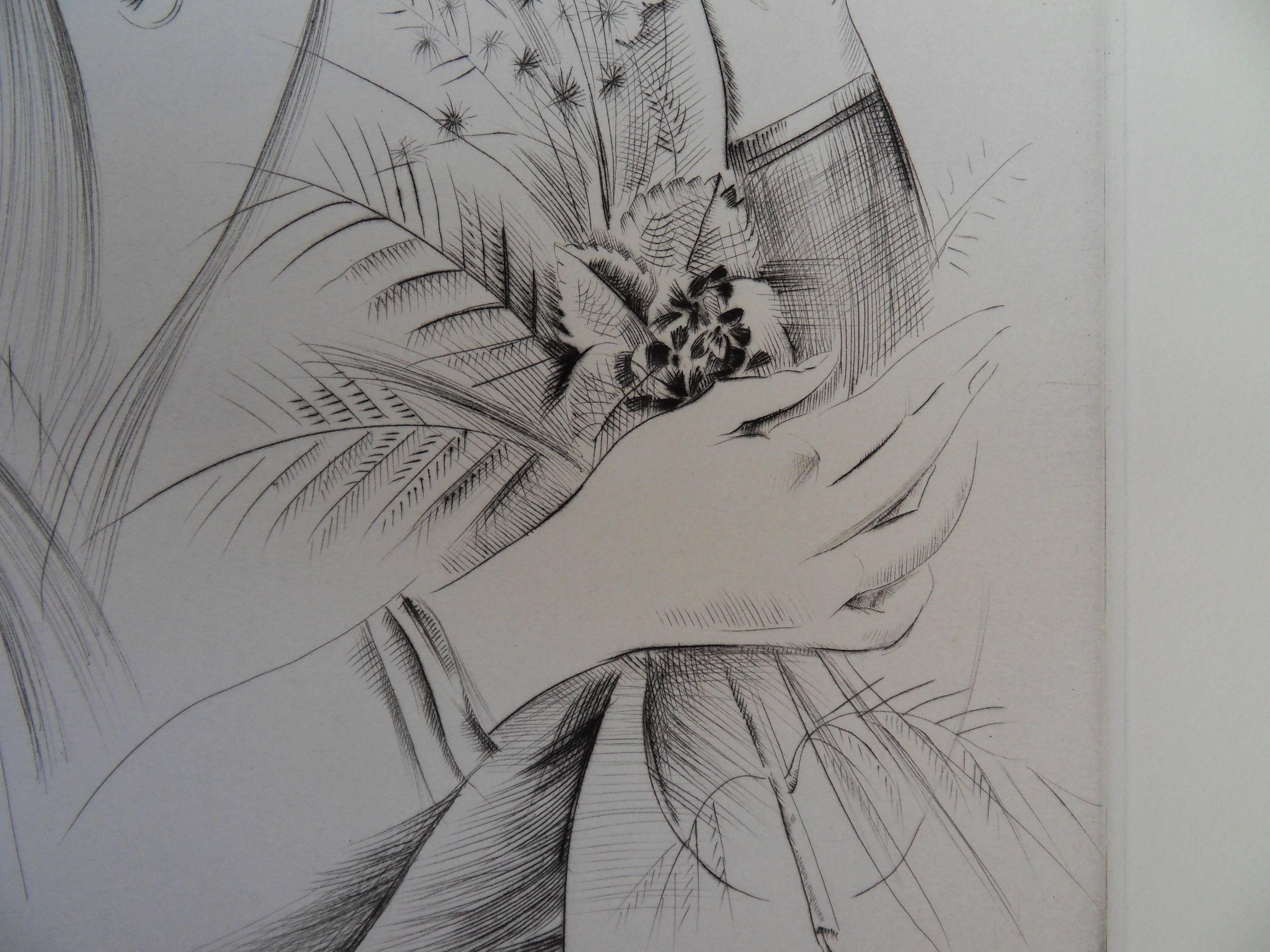The violets - Original Etching, Handsigned - Gray Figurative Print by Mily Possoz