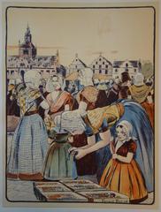 Un marché en Zélande -  original lithograph (1897/98)