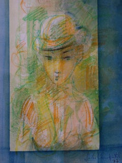 Woman With a Hat at The Window - Original signed Watercolor - 1977