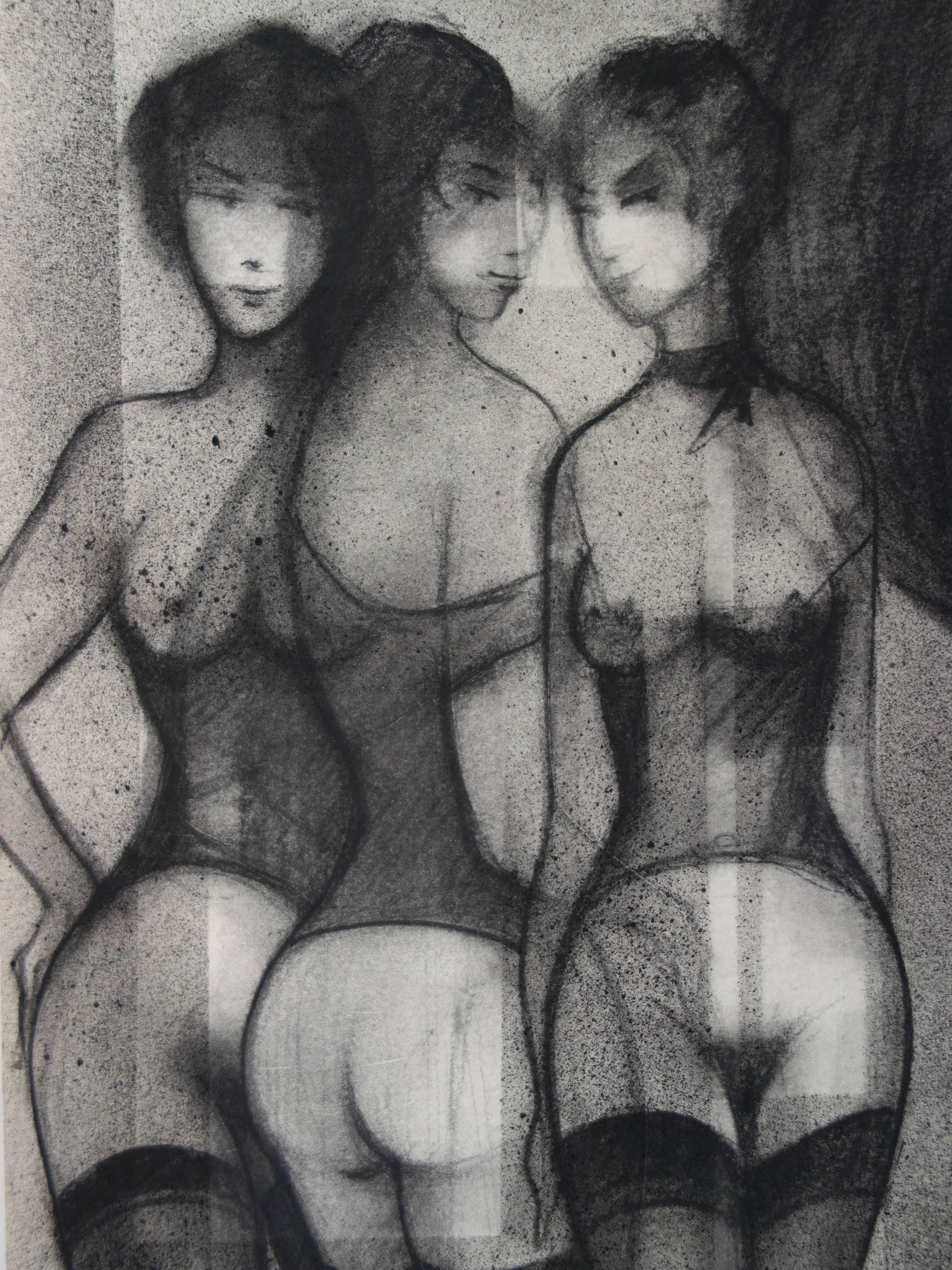 Sacha CHIMKEVITCH (1920-2006)
The Three Graces with Garters, 1991

Original charcoals drawing
Signed and dated bottom left
On vellum 54 x 21 cm (c. 22 x 8