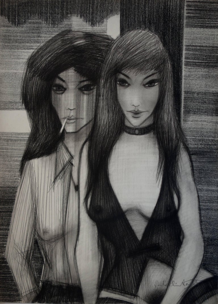 Sacha Chimkevitch Nude - Seductive Women - Original signed charcoal drawing - 1979