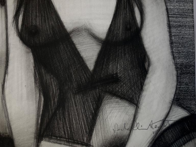 Seductive Women - Original signed charcoal drawing - 1979 For Sale 1