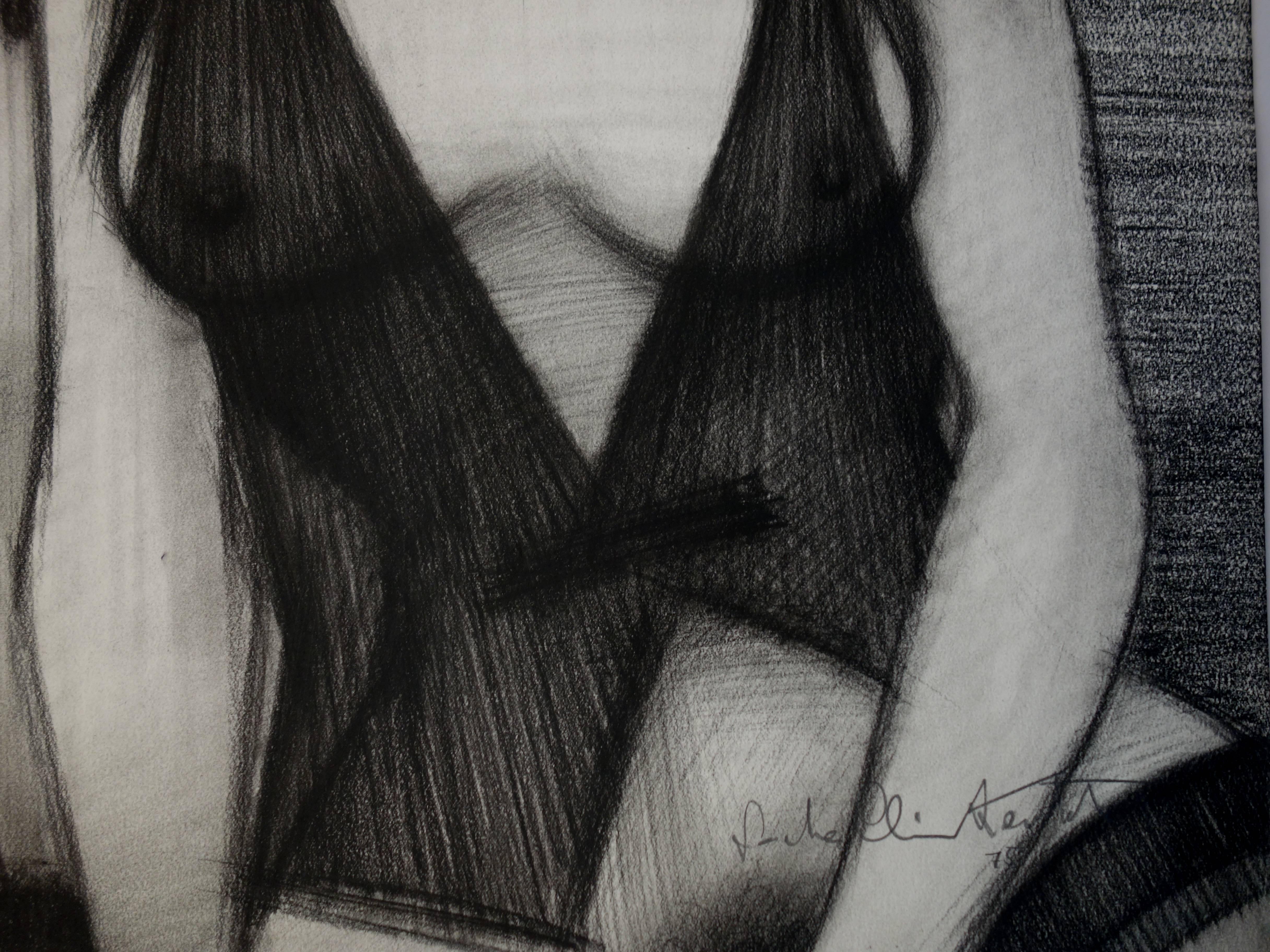 Seductive Women - Original signed charcoal drawing - 1979 - Realist Art by Sacha Chimkevitch