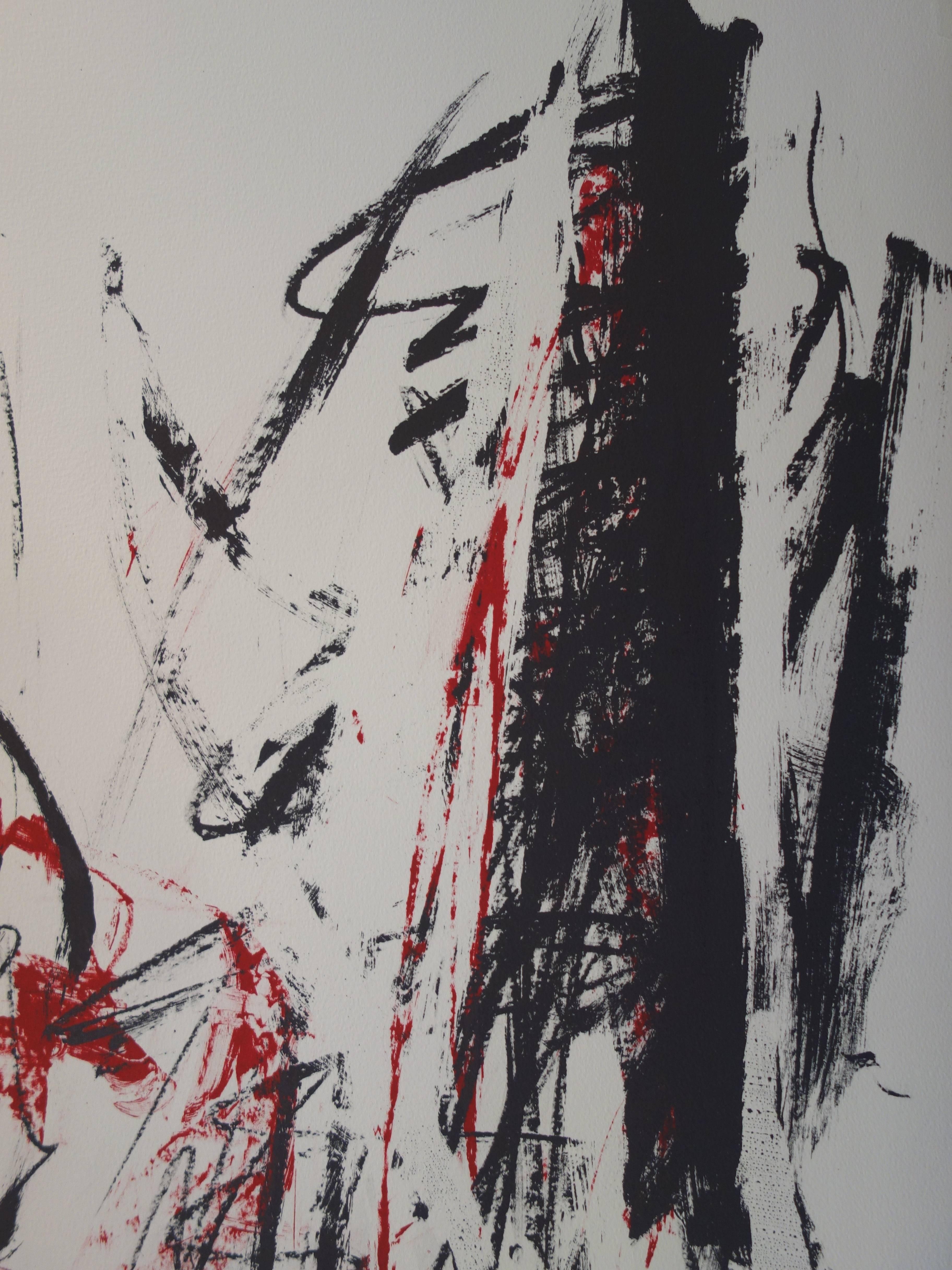 Trees in Red - Original handsigned lithograph - Exceptional copy n°1/125 - Gray Abstract Print by Joan Mitchell