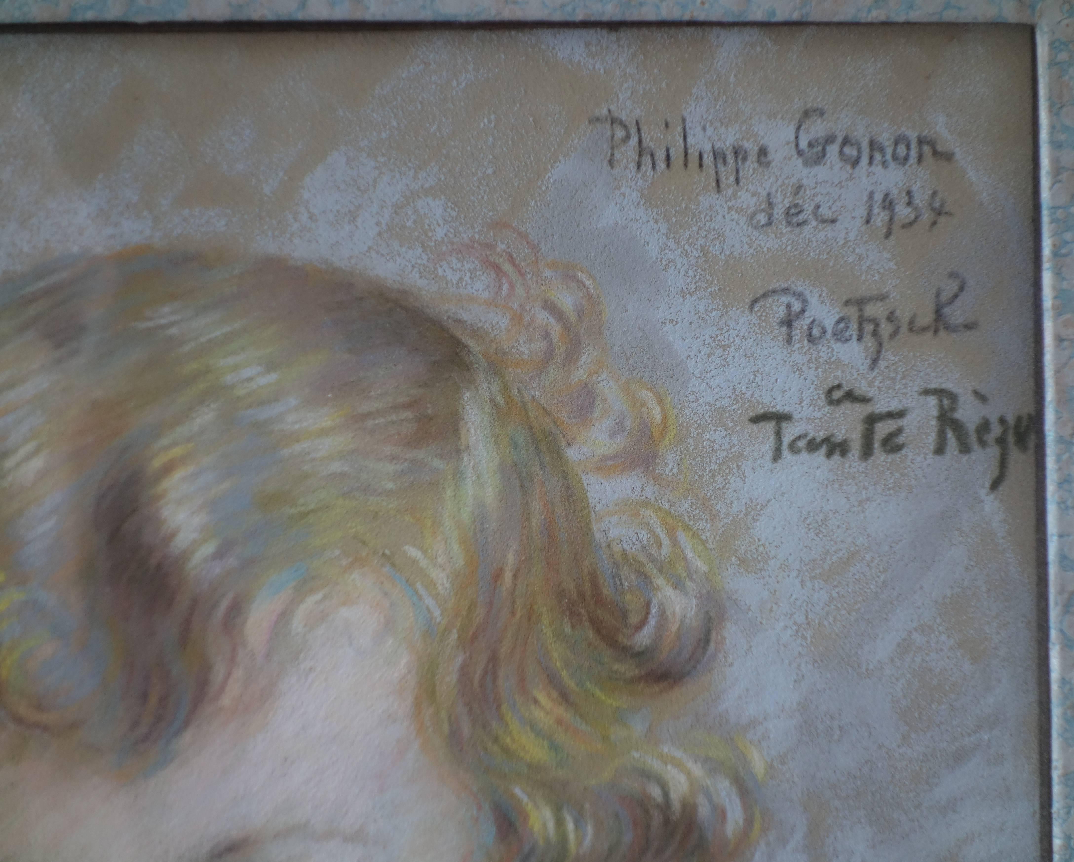 Jeune garçon aux cheveux blonds avec un agneau - dessin original signé au fusain - 1934 - Art de Gustave Poetzsch
