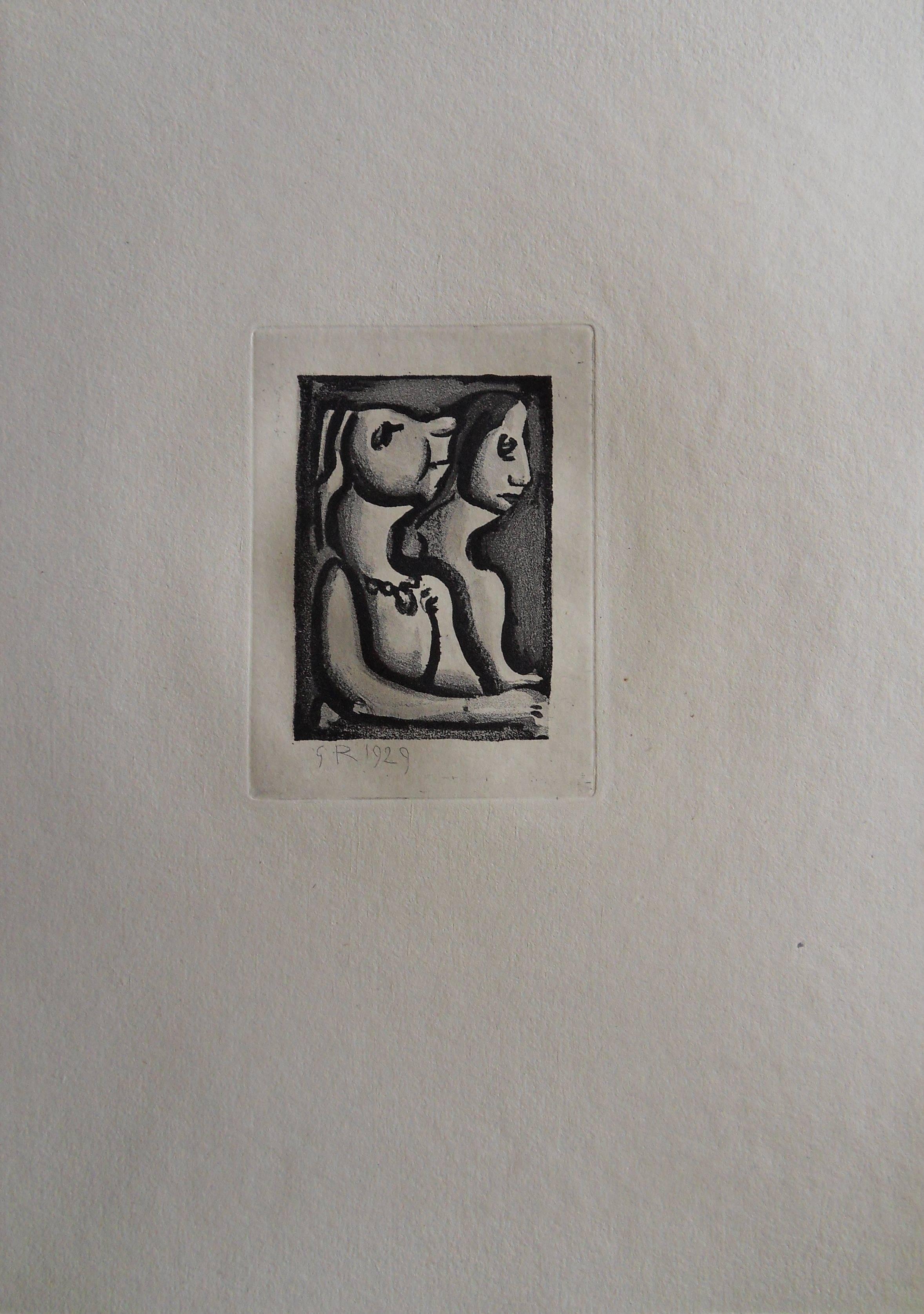 Two Women - Original etching - 1929 - Realist Print by Georges Rouault