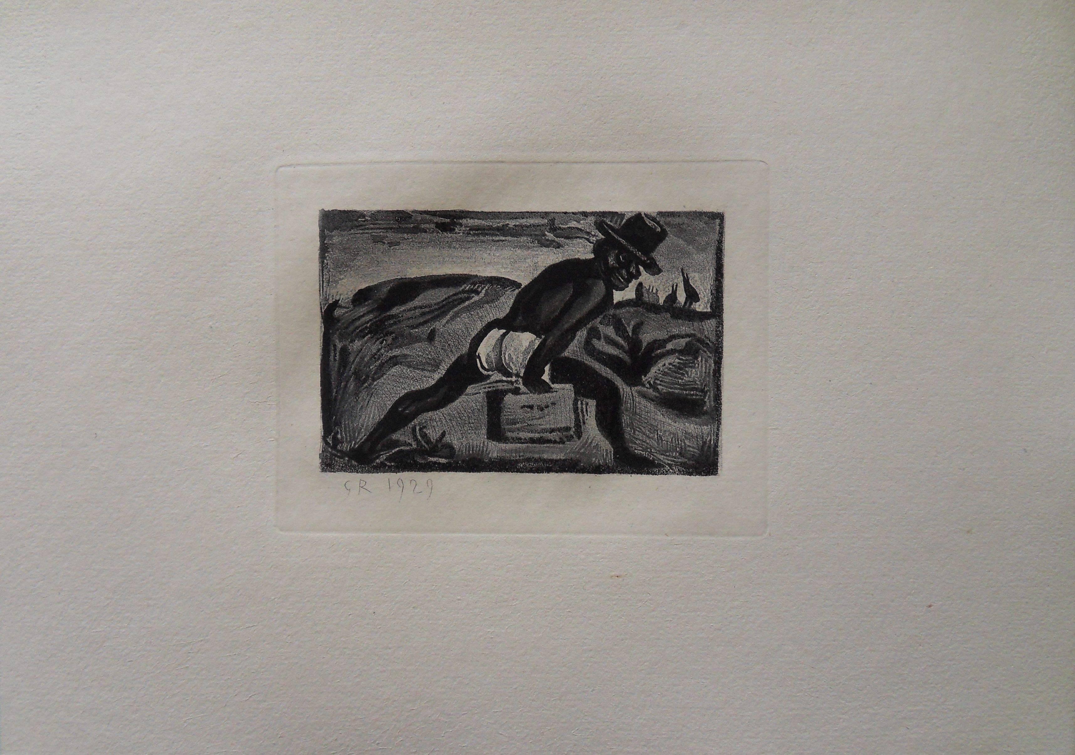Walking Man - Original etching - 1929 - Realist Print by Georges Rouault