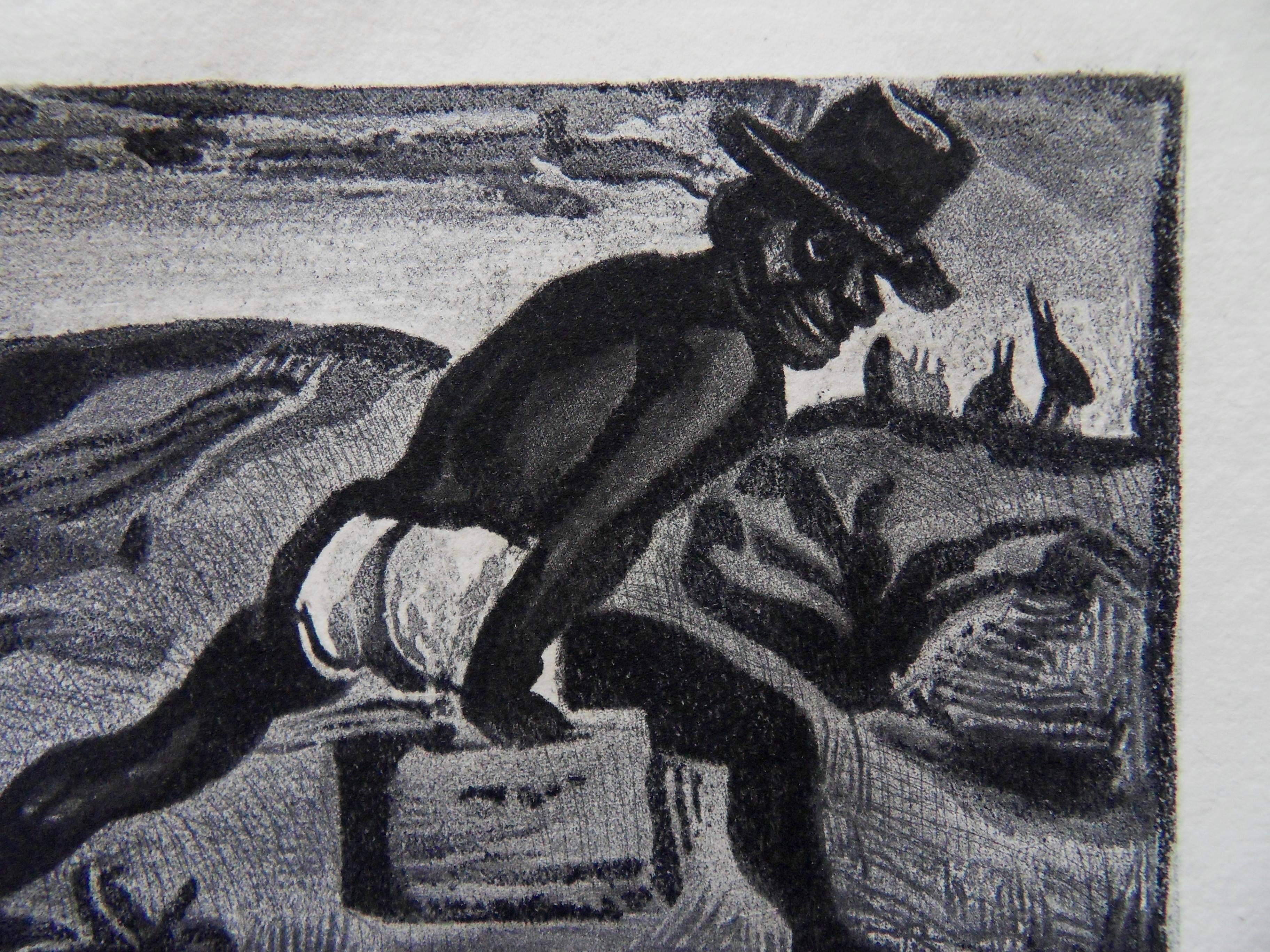 Walking Man - Original etching - 1929 - Gray Figurative Print by Georges Rouault