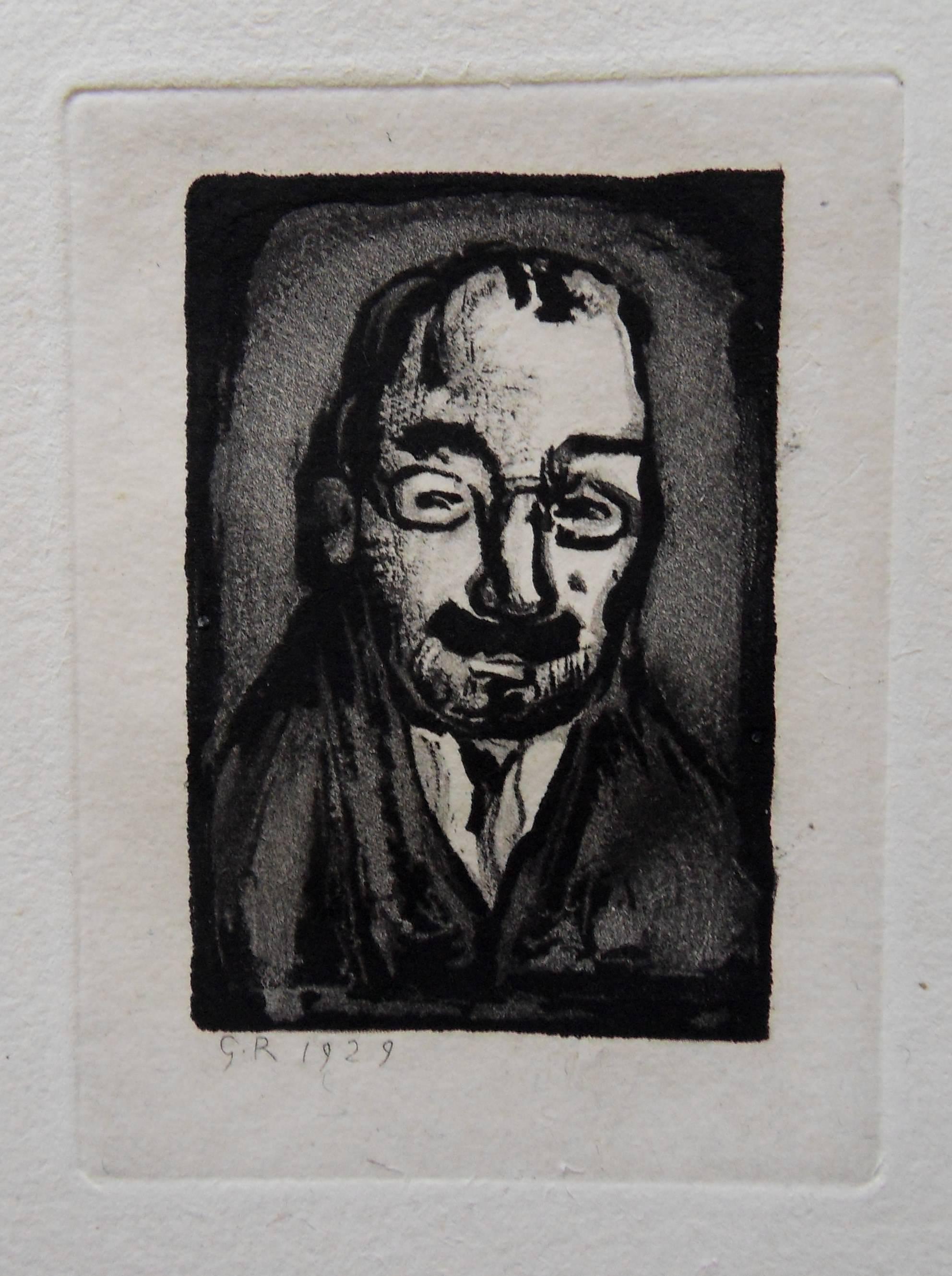 Georges Rouault Figurative Print - Man with Glasses - Original etching - 1929