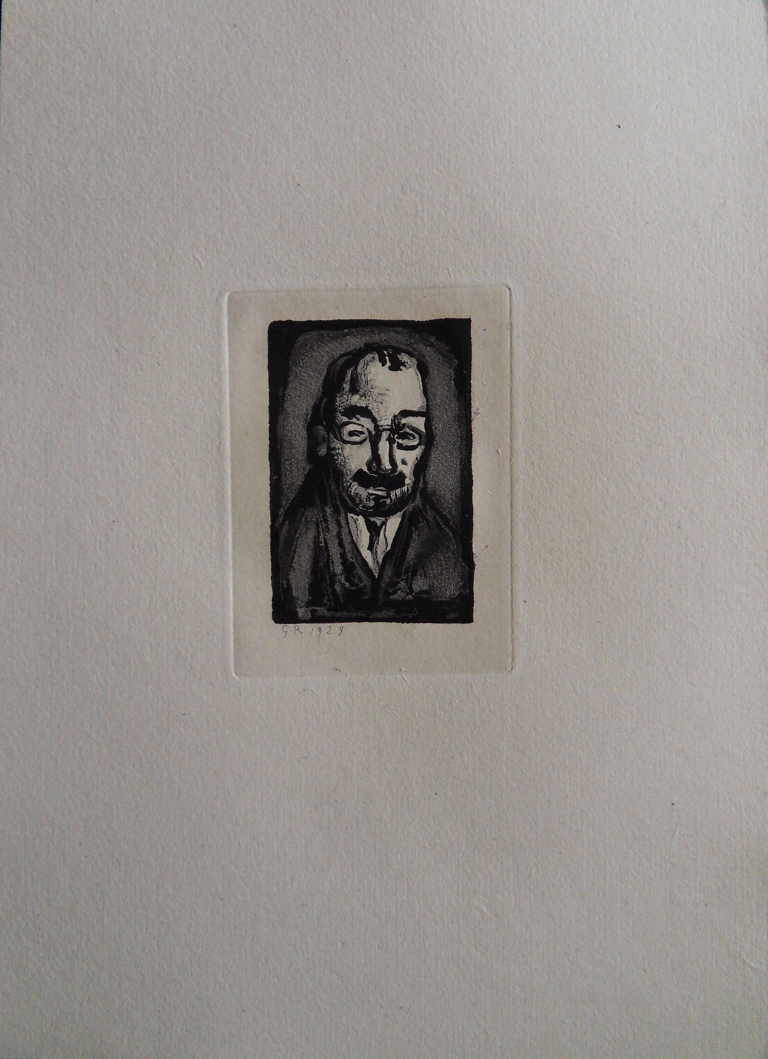 Man with Glasses - Original etching - 1929 - Realist Print by Georges Rouault