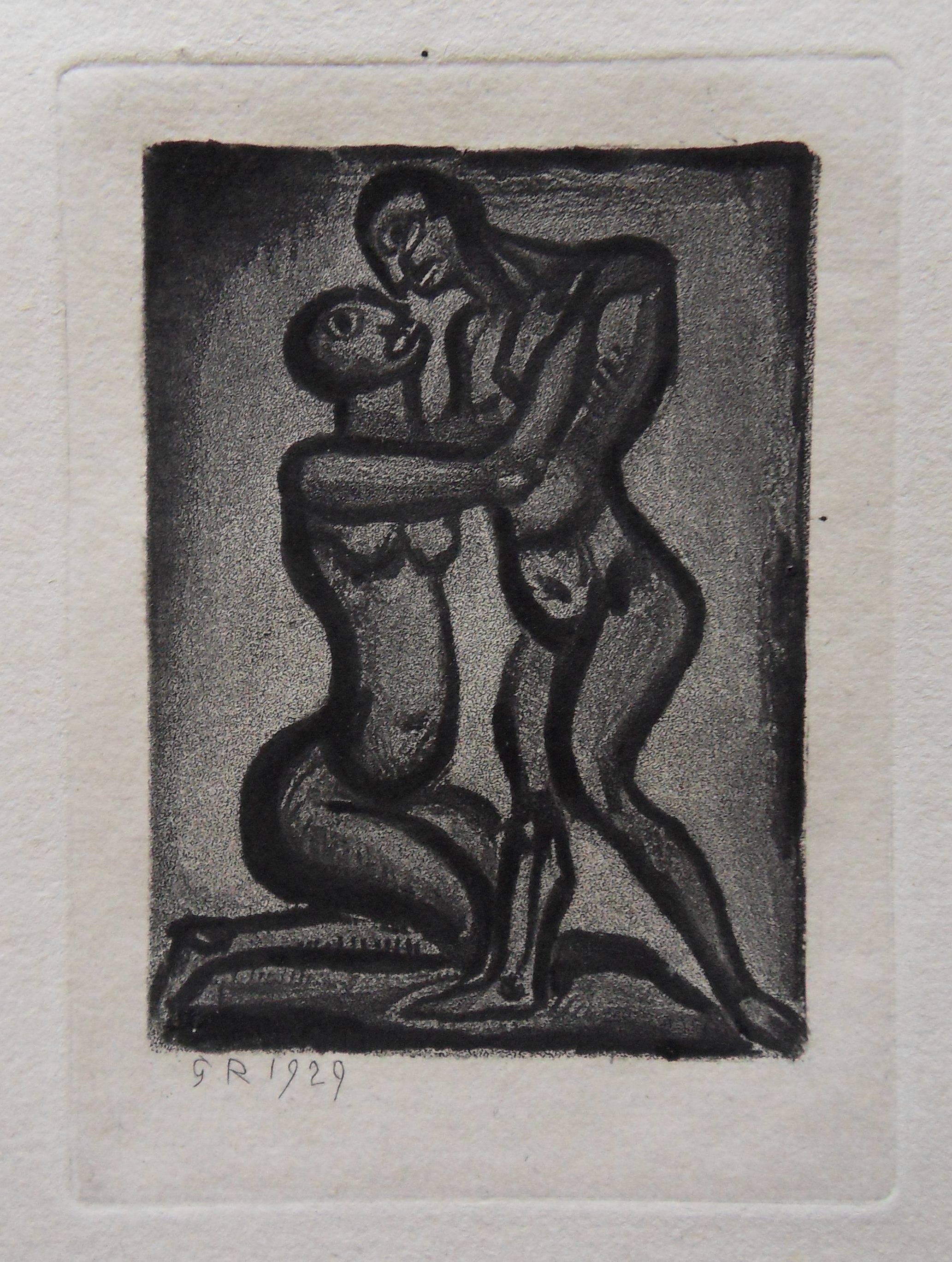 Georges Rouault Figurative Print - Couple Hugging - Original etching - 1929