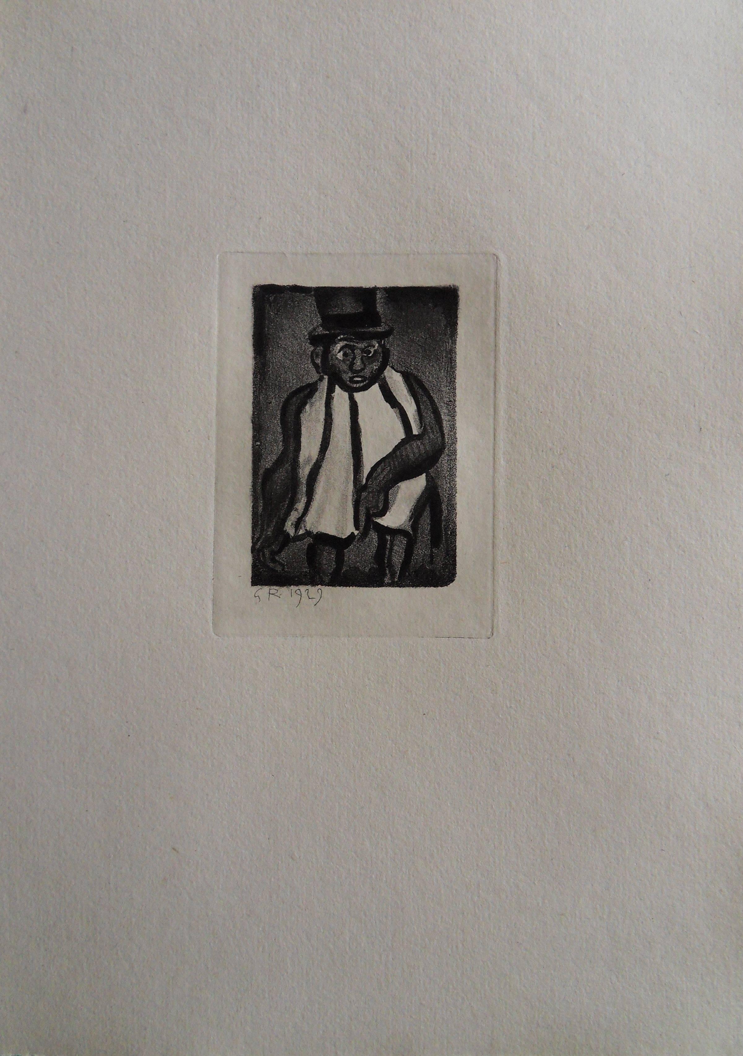 Elegant Man with a Top Hat - Original etching - 1929 - Realist Print by Georges Rouault