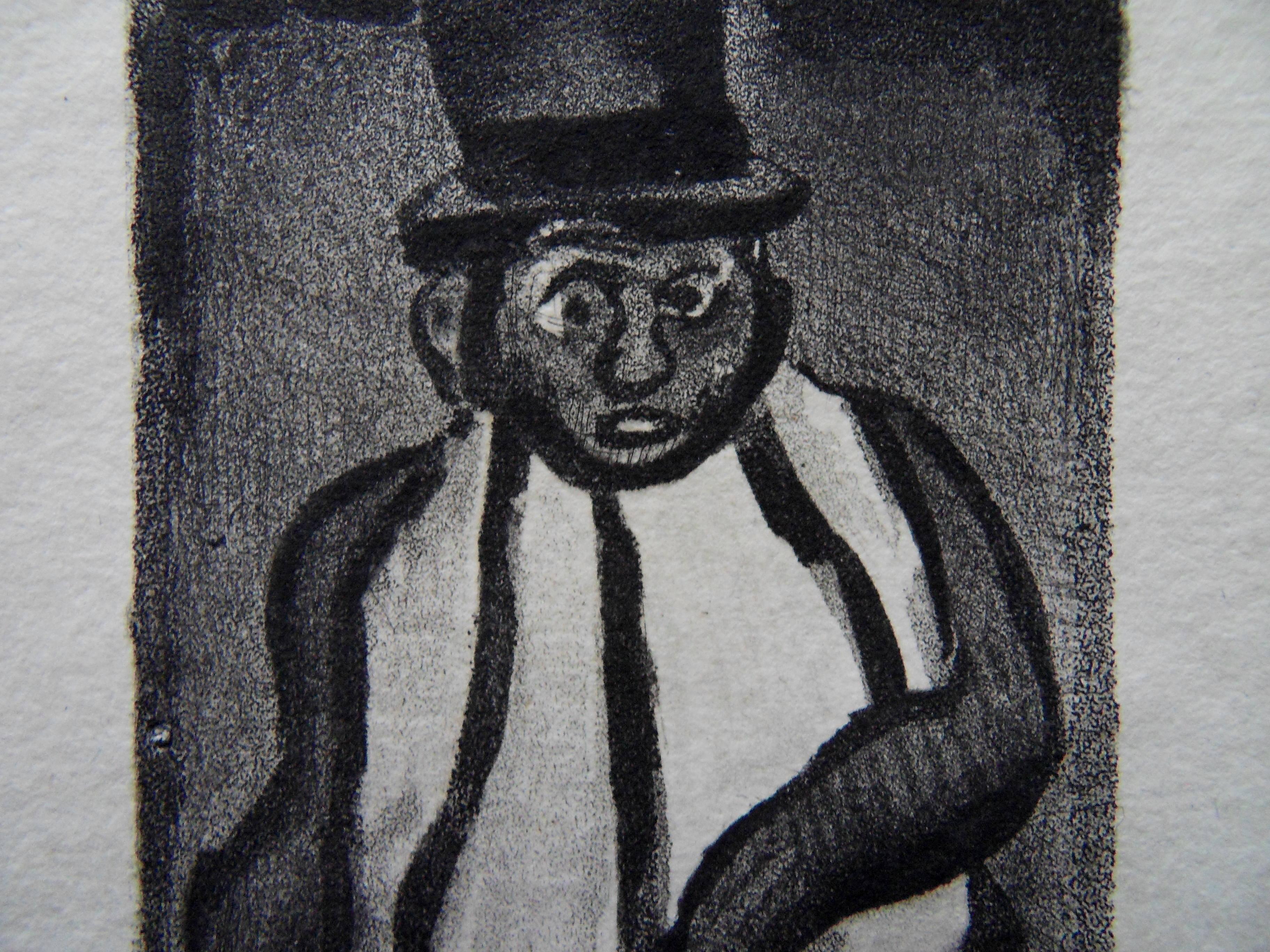 Elegant Man with a Top Hat - Original etching - 1929 - Gray Figurative Print by Georges Rouault
