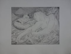 Woman Asleep With a Cat (Femme endormie avec un chat):: gravure originale