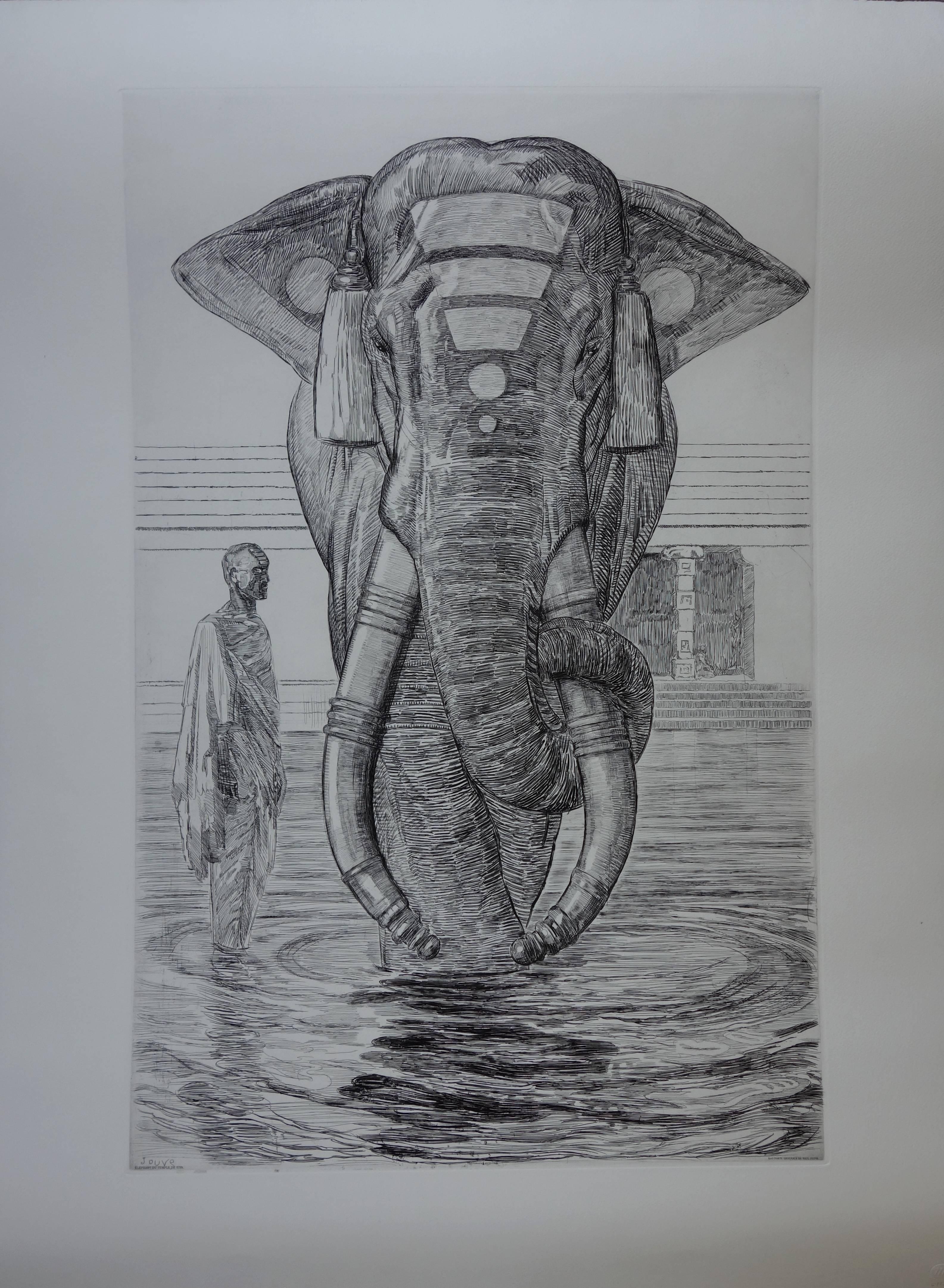 Pierre-Paul Jouve Animal Print - Elephant of Siva Temple - Original etching