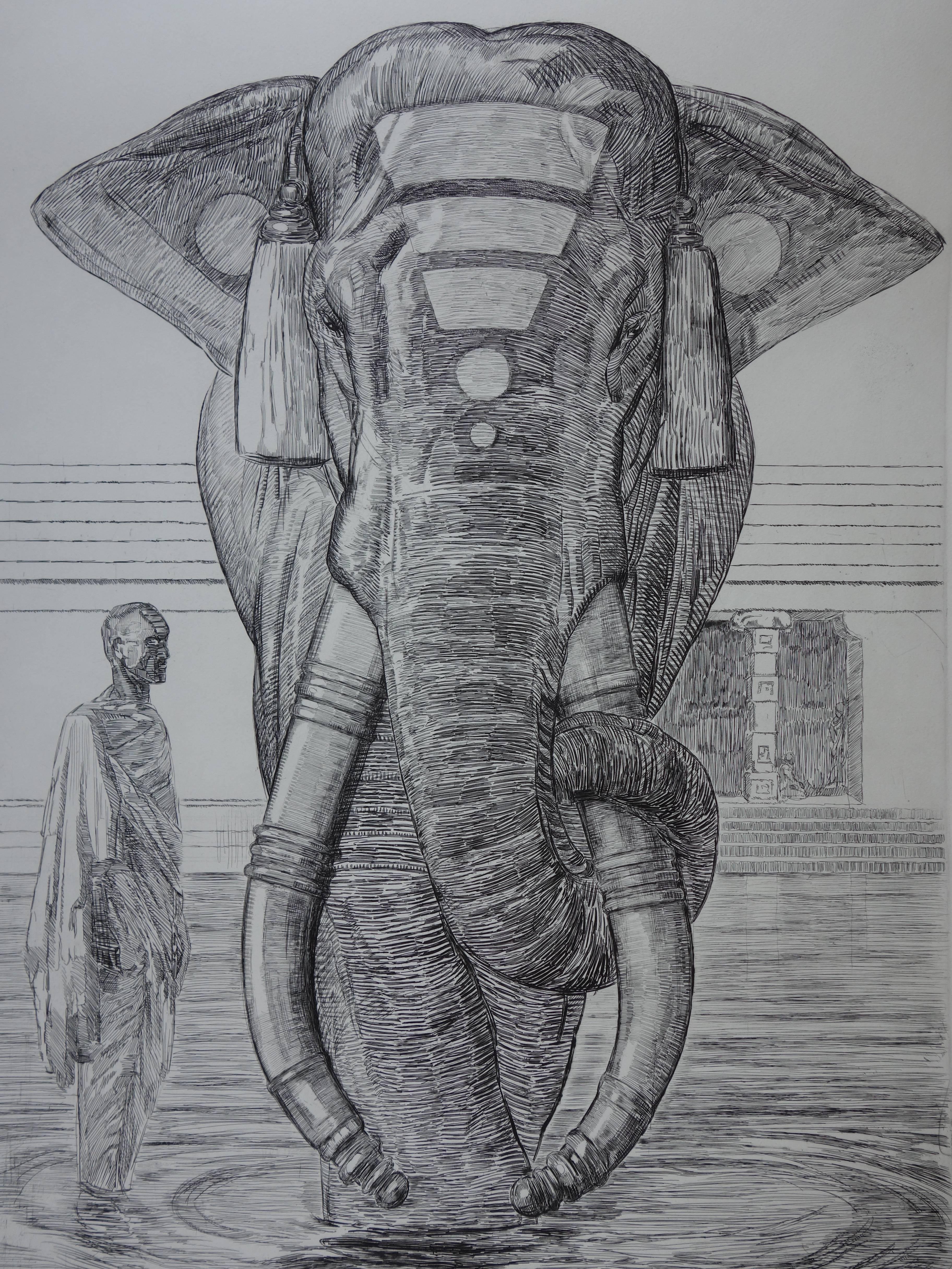 elephant etching