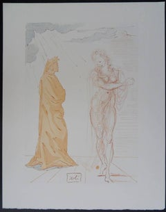 Hell 2 - Virgil consoles Dante - Original woodcut - 1963