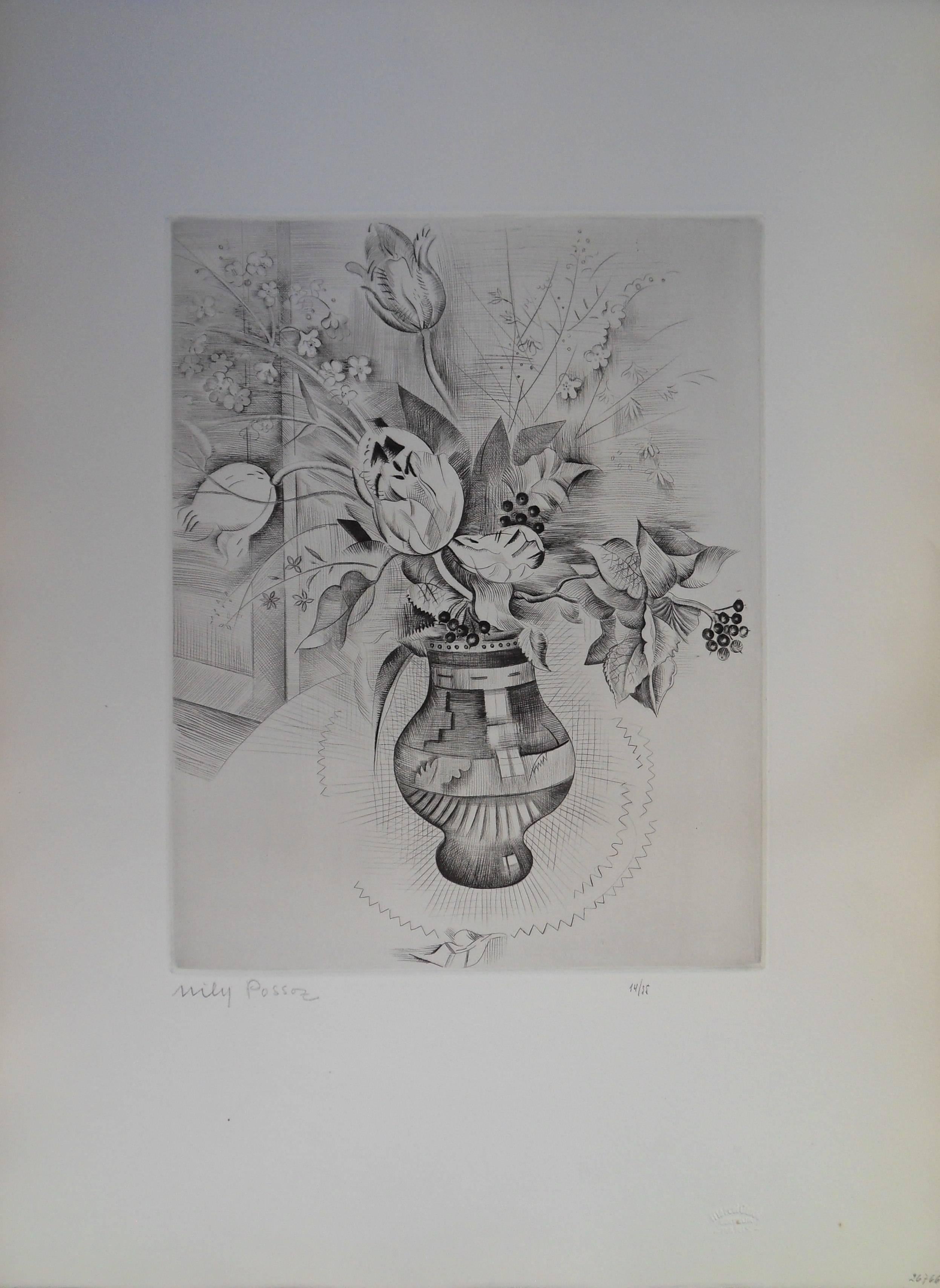 Mily Possoz Still-Life Print – Blumen – Radierung, handsigniert