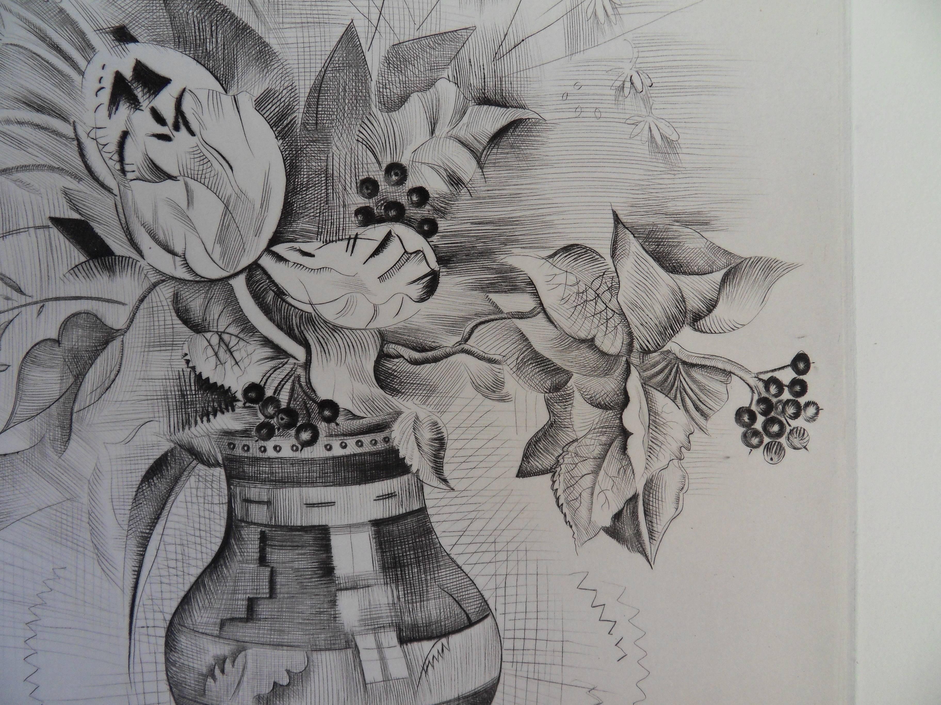 Blumen – Radierung, handsigniert (Realismus), Print, von Mily Possoz