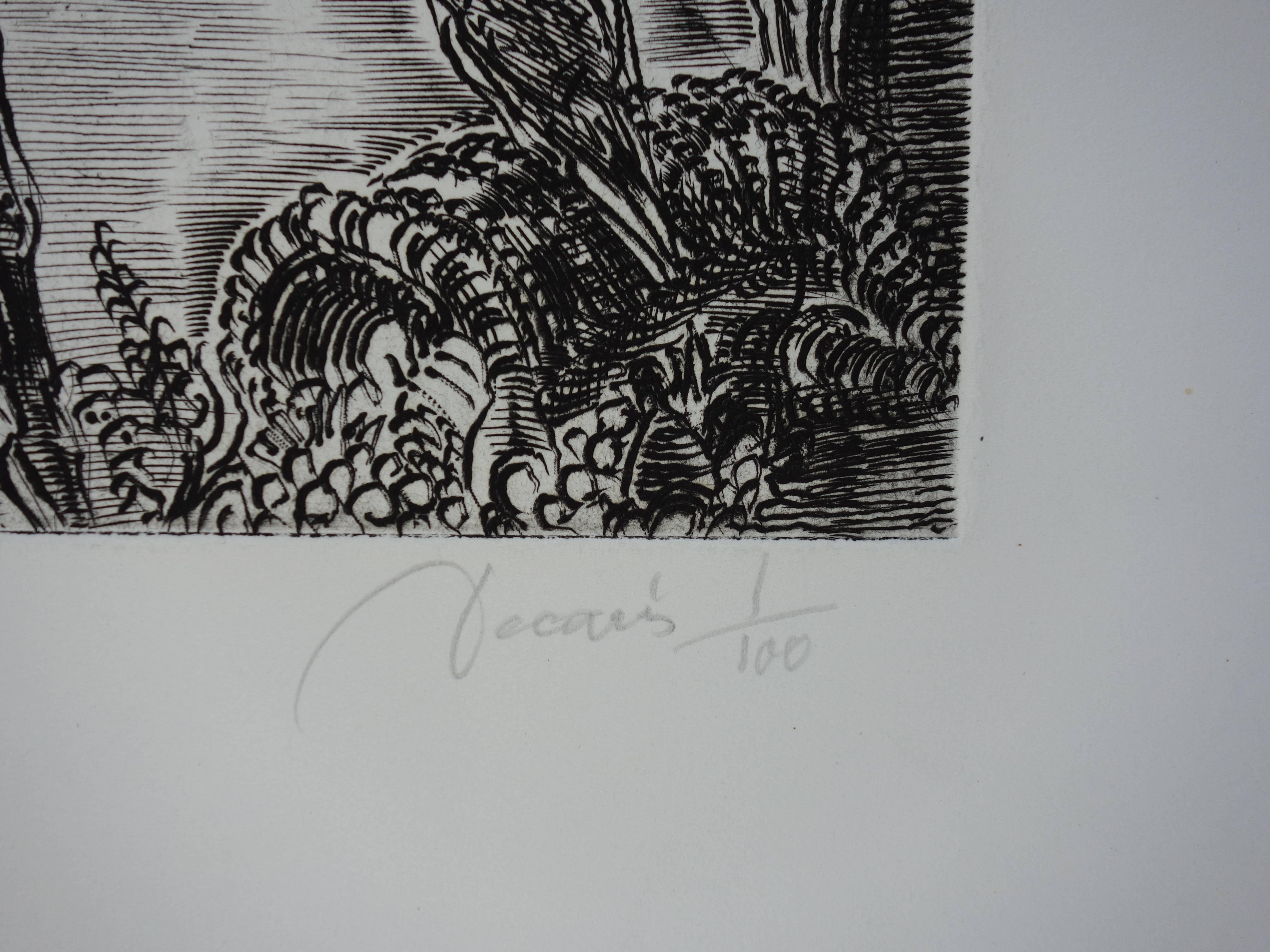 January : Rising New Year - Original handsigned etching - Exceptional n° 1/100 - Print by Albert Decaris