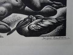Tahiti : Two Women with Pelicans - Original handsigned woodcut - 50ex