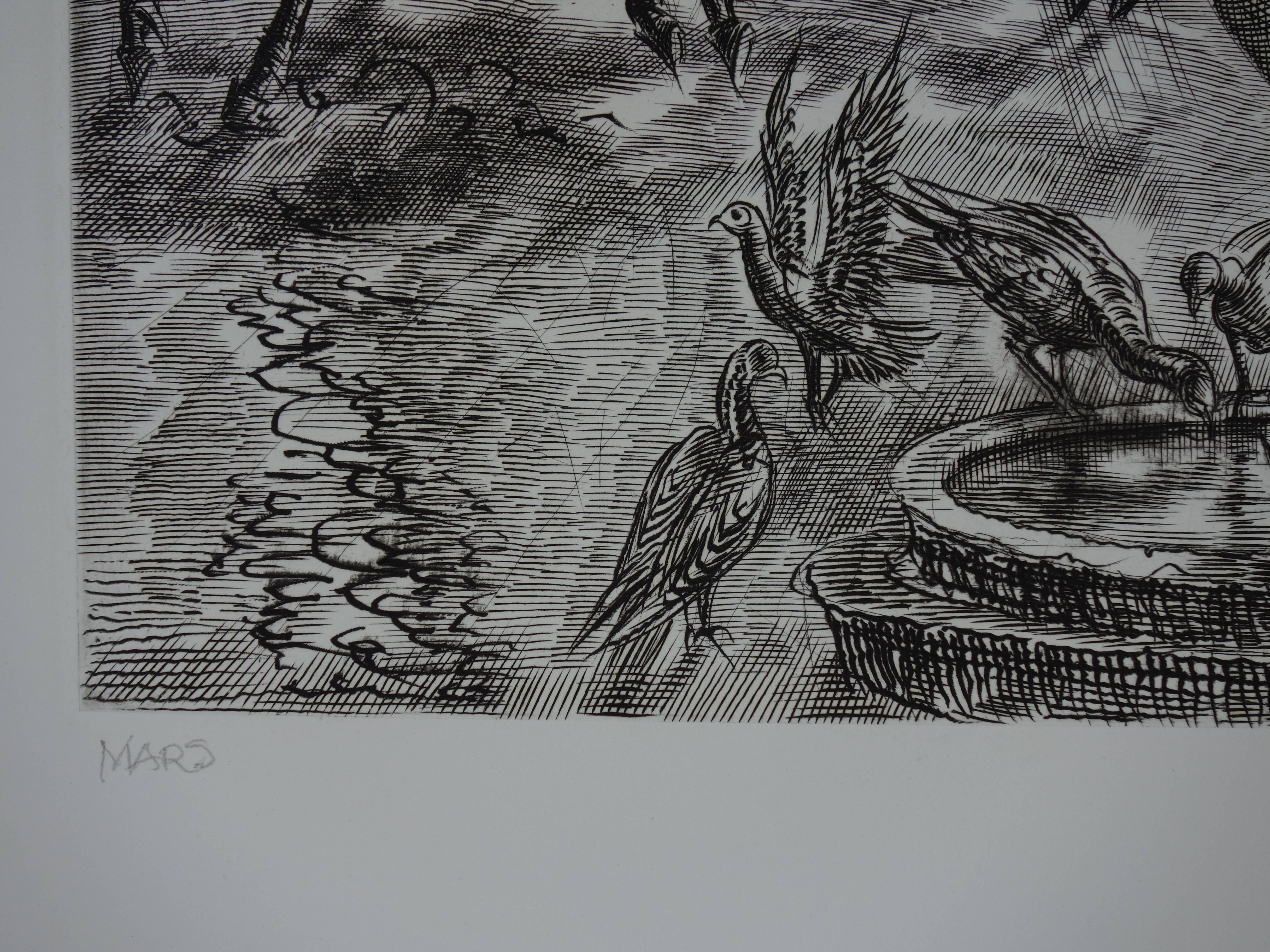March : Last Fight of Winter - Original handsigned etching - Exceptional n°1/100 - Gray Figurative Print by Albert Decaris