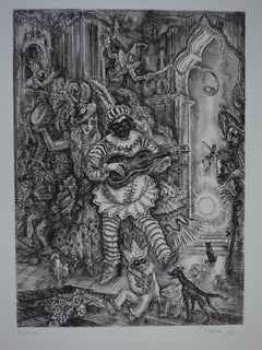 Febrero : Tiempo de carnaval - Grabado original firmado a mano - Excepcional n° 1/100