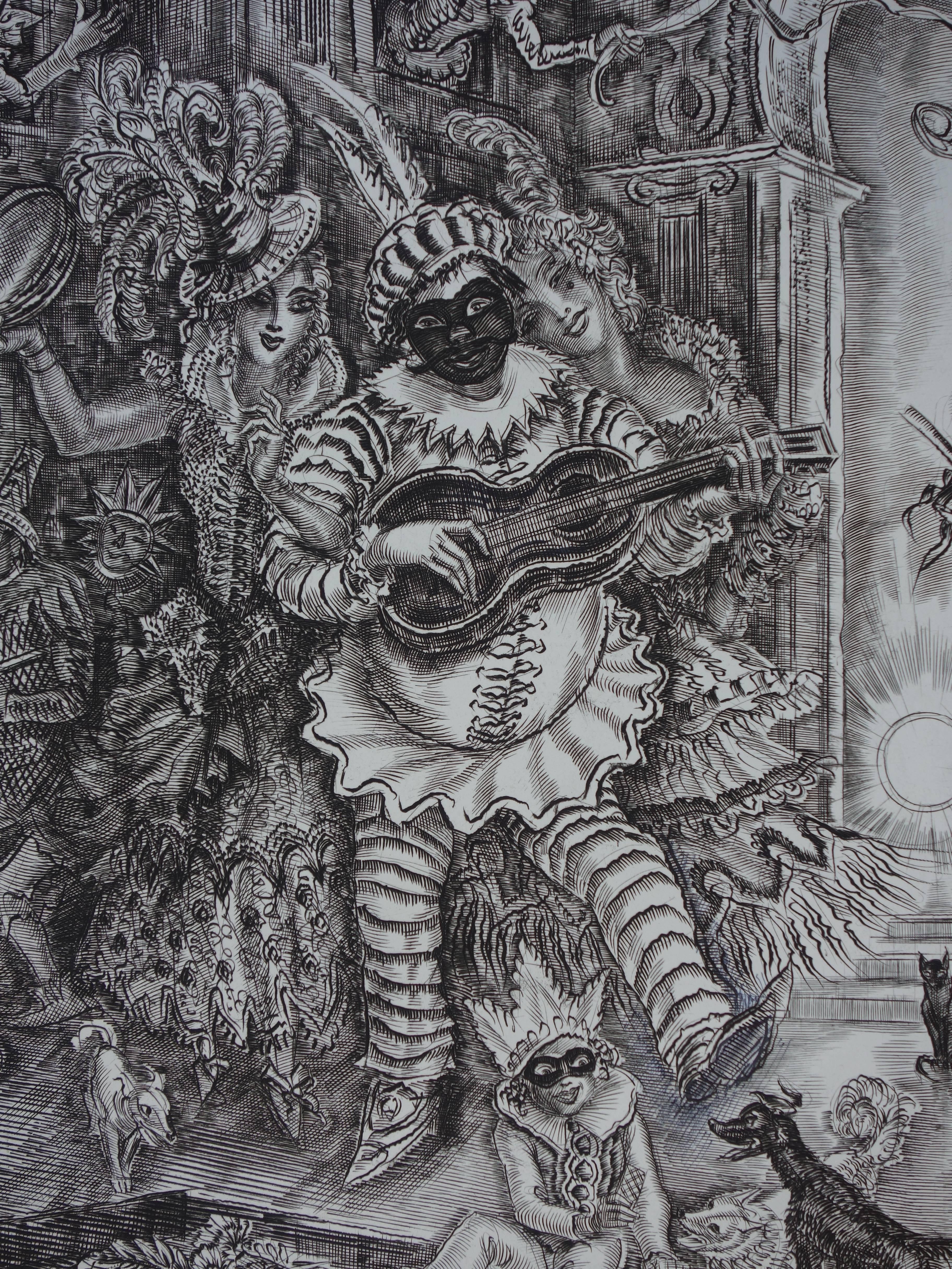 February : Carnival time - Original handsigned etching - Exceptional n° 1/100 - Realist Print by Albert Decaris