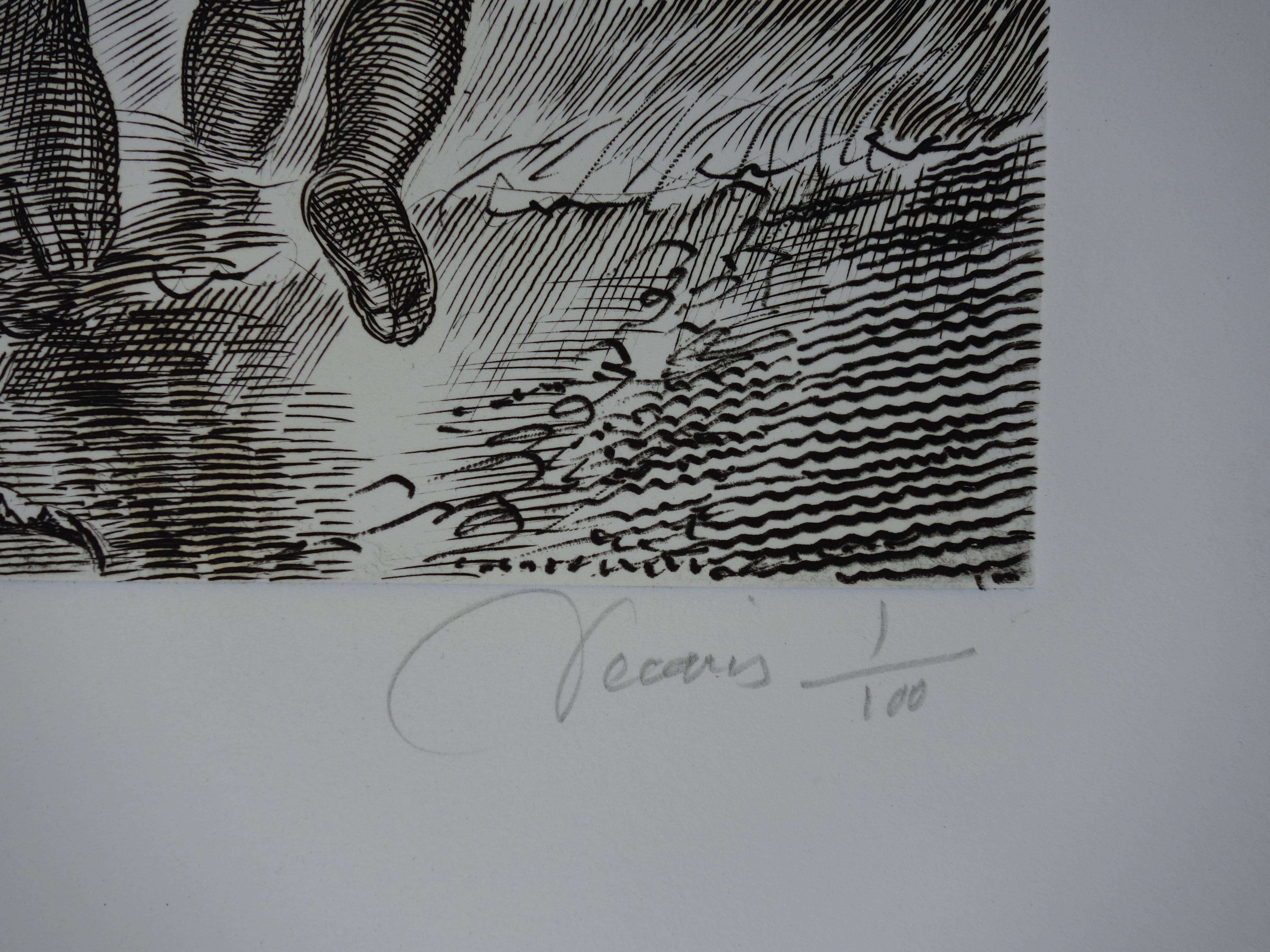 August : Summer Holidays - Original handsigned etching - Exceptional n° 1/100 - Print by Albert Decaris