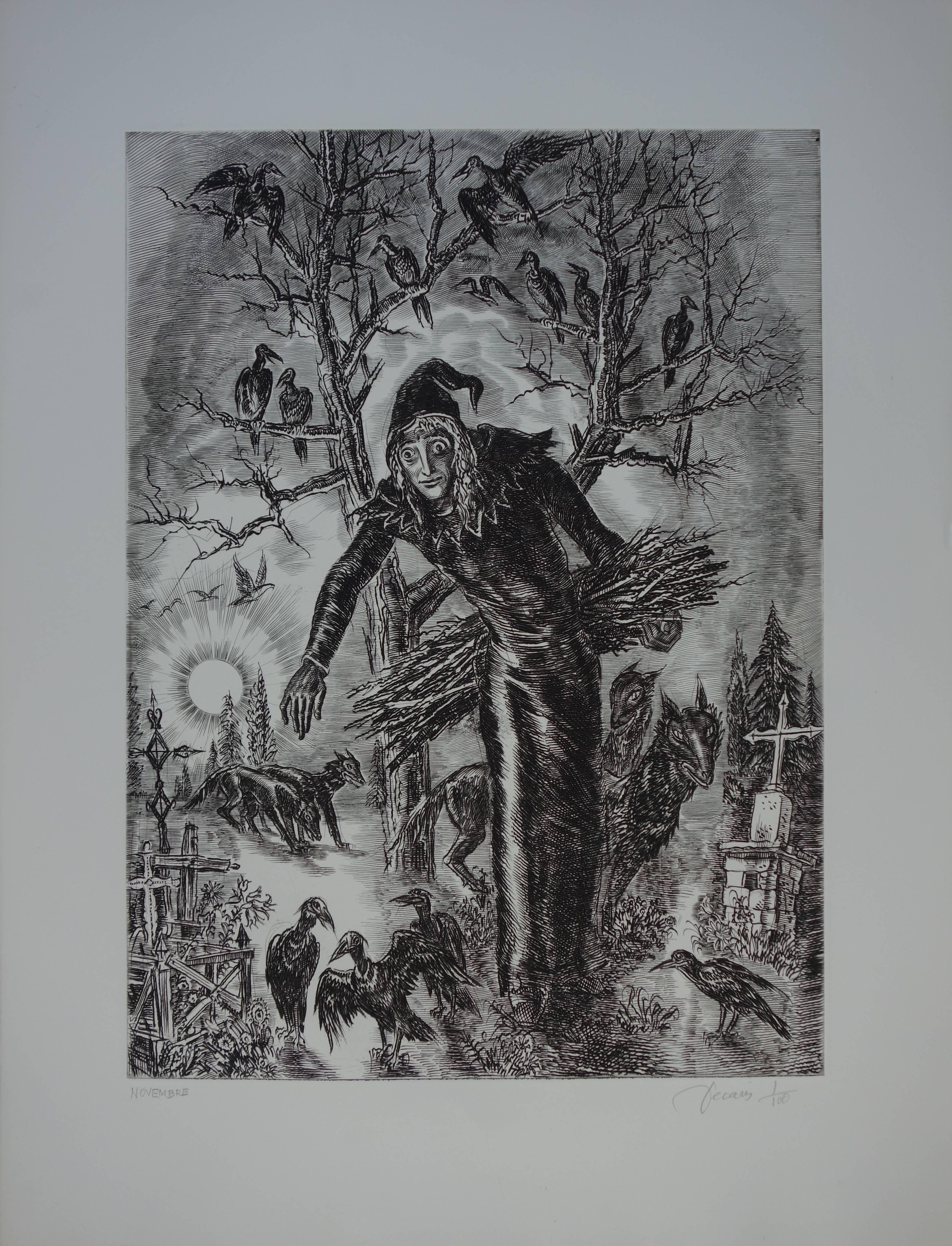 November : Halloween-Zeit - Original handsignierte Radierung - Außergewöhnlich n° 1/100 (Realismus), Print, von Albert Decaris