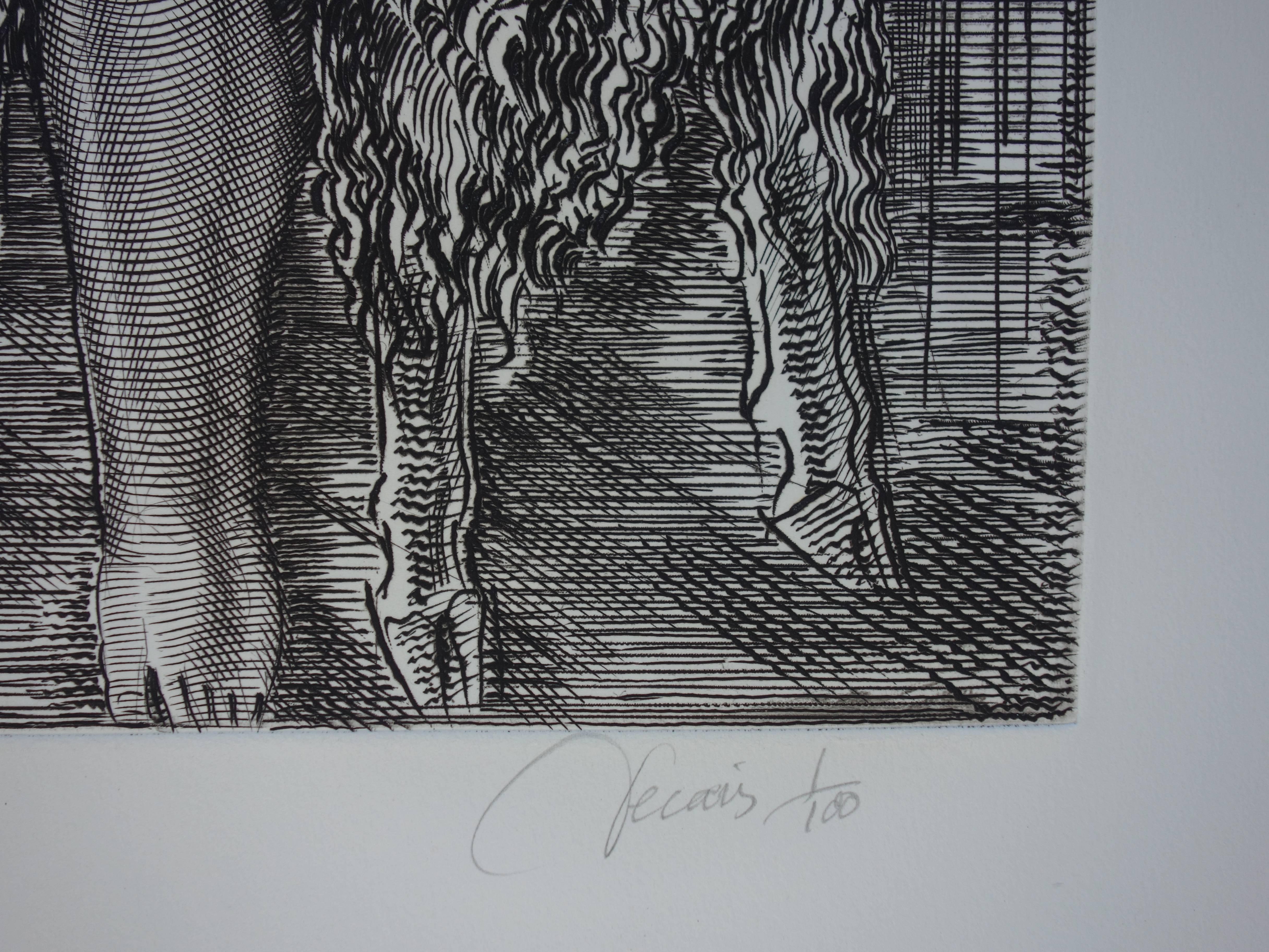 September : Wine & Harvest - Original handsigned etching - Exceptional n° 1/100 - Print by Albert Decaris