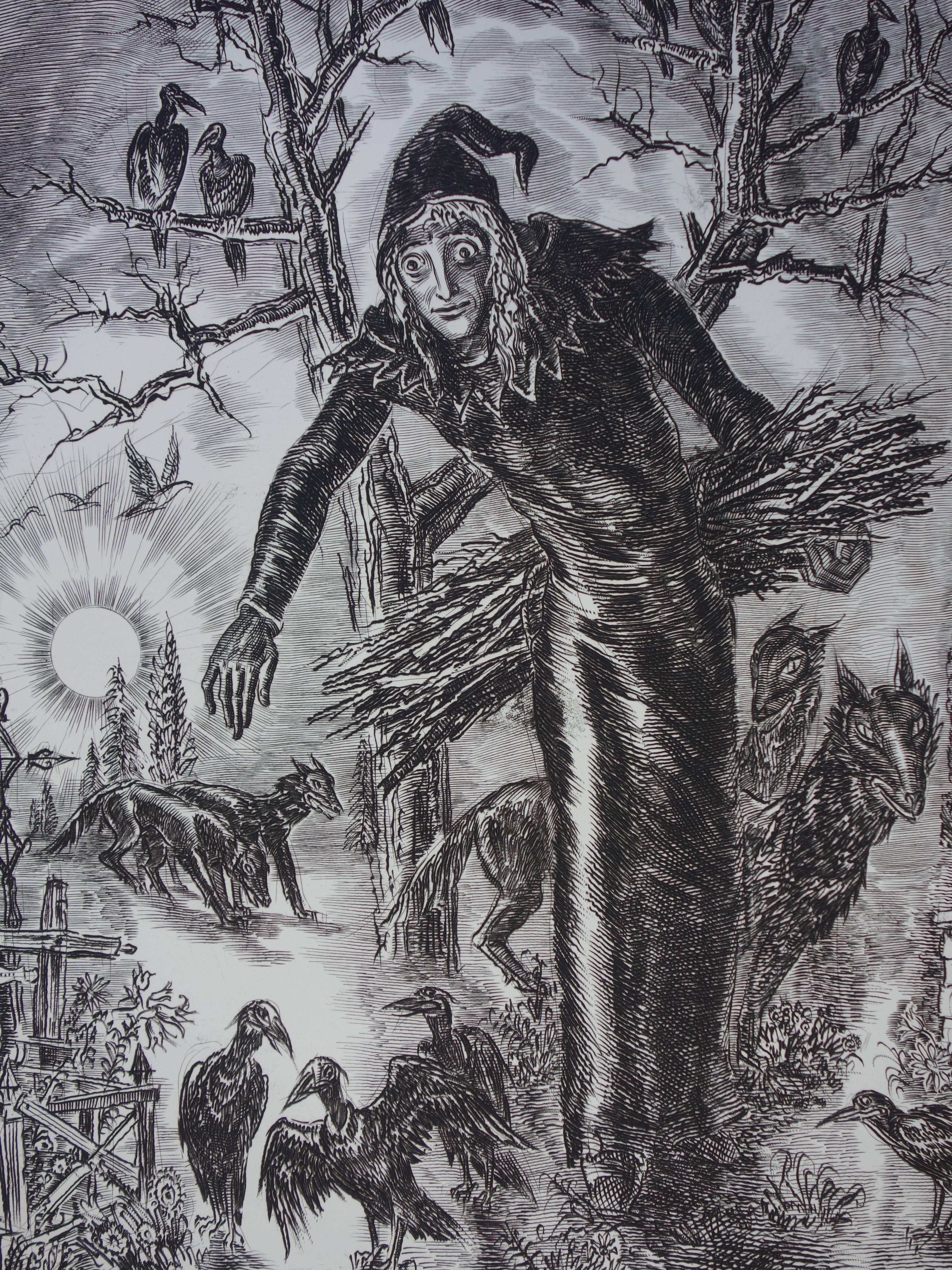 November : Halloween Time - Original handsigned etching - Exceptional n° 1/100 - Gray Figurative Print by Albert Decaris