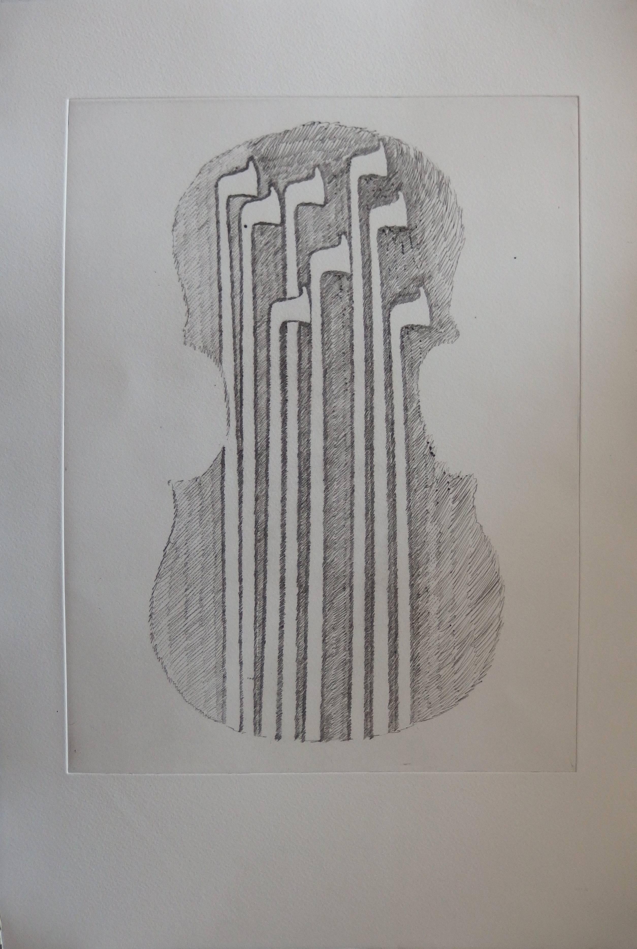 Fernandez Arman Figurative Print - Violin and bows - Original etching - 1979