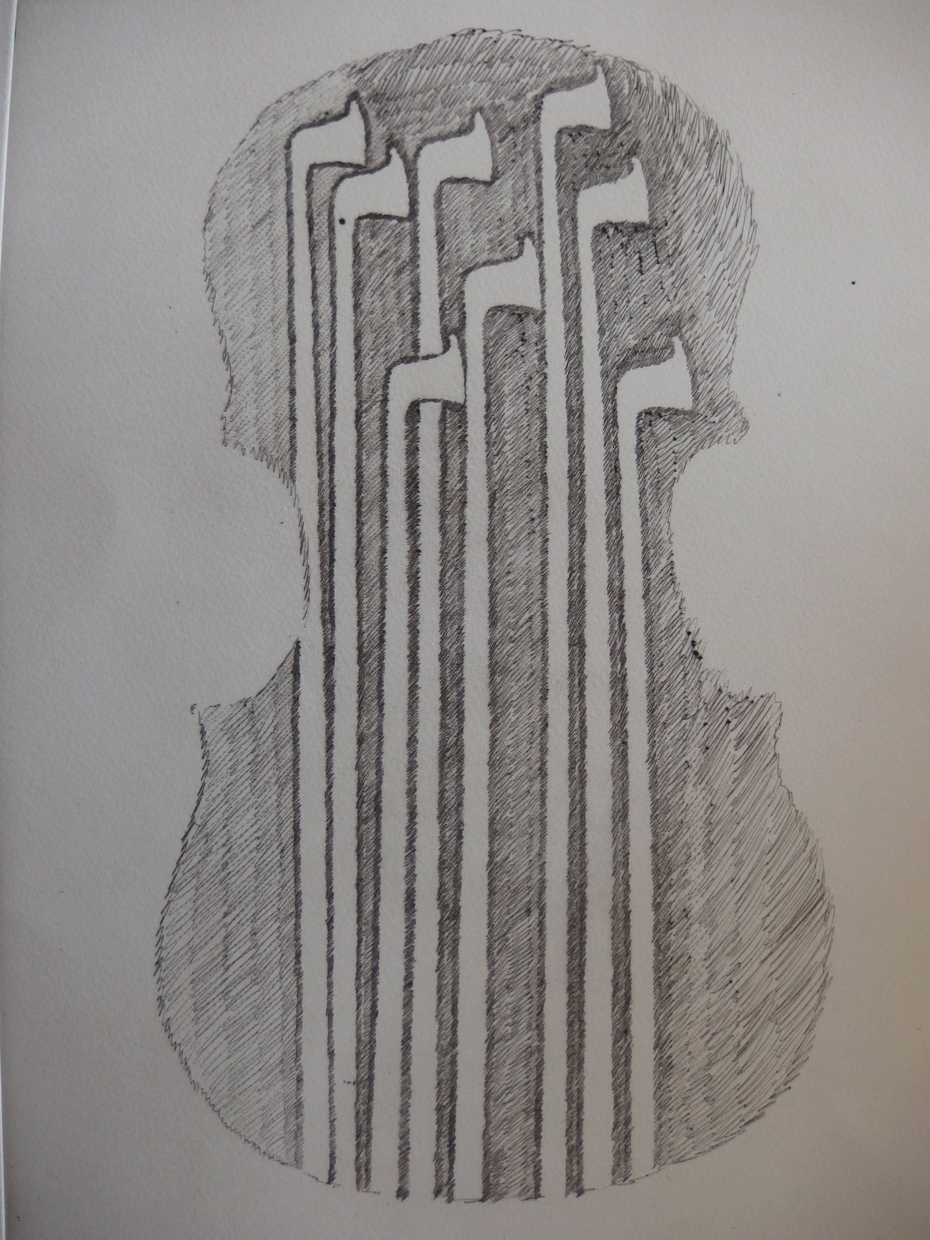 Violin and bows - Original etching - 1979 - Print by Fernandez Arman