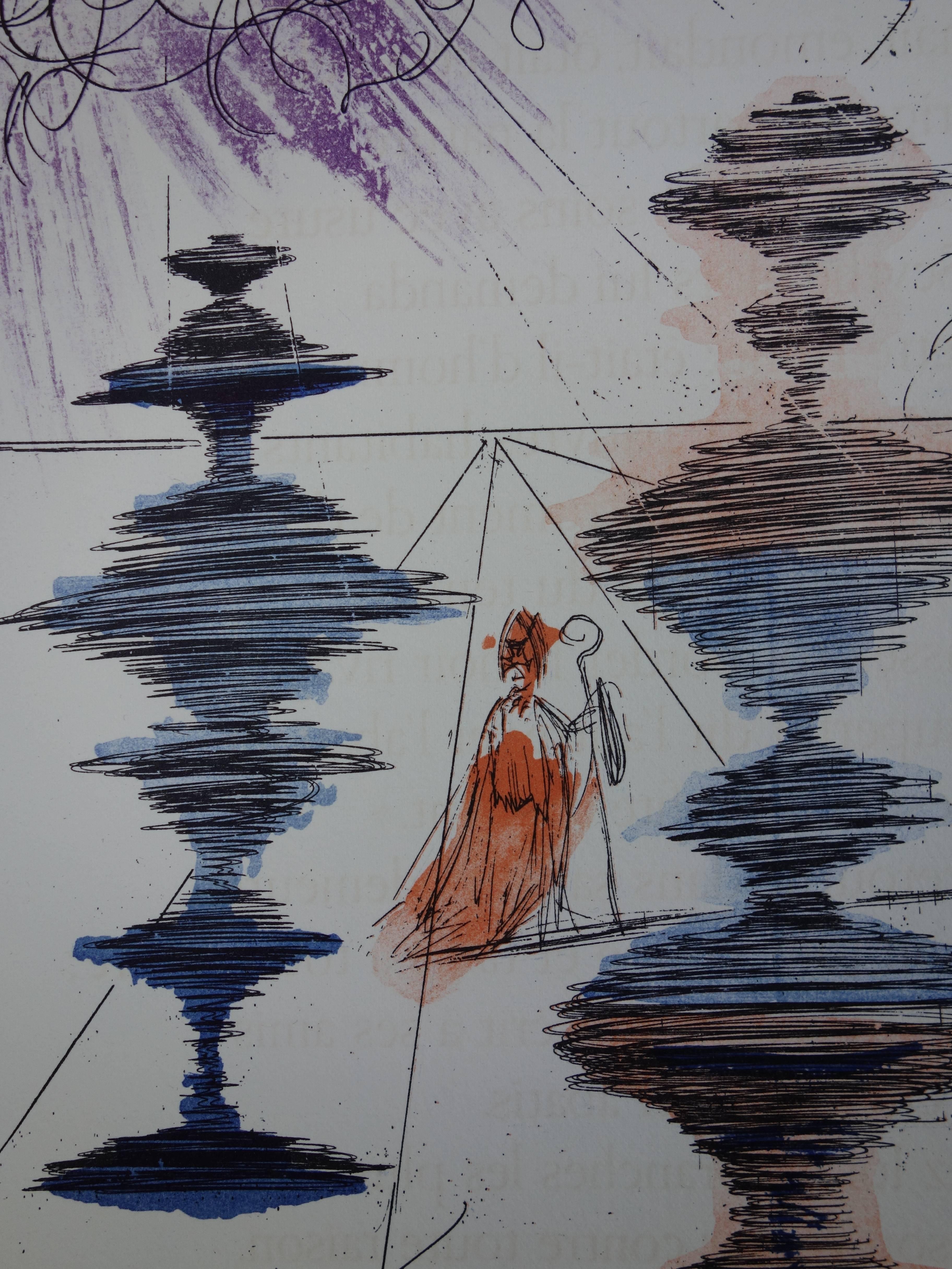 The Scythe Philosopher - Original handsigned lithograph - 1966 - Gray Figurative Print by Salvador Dalí