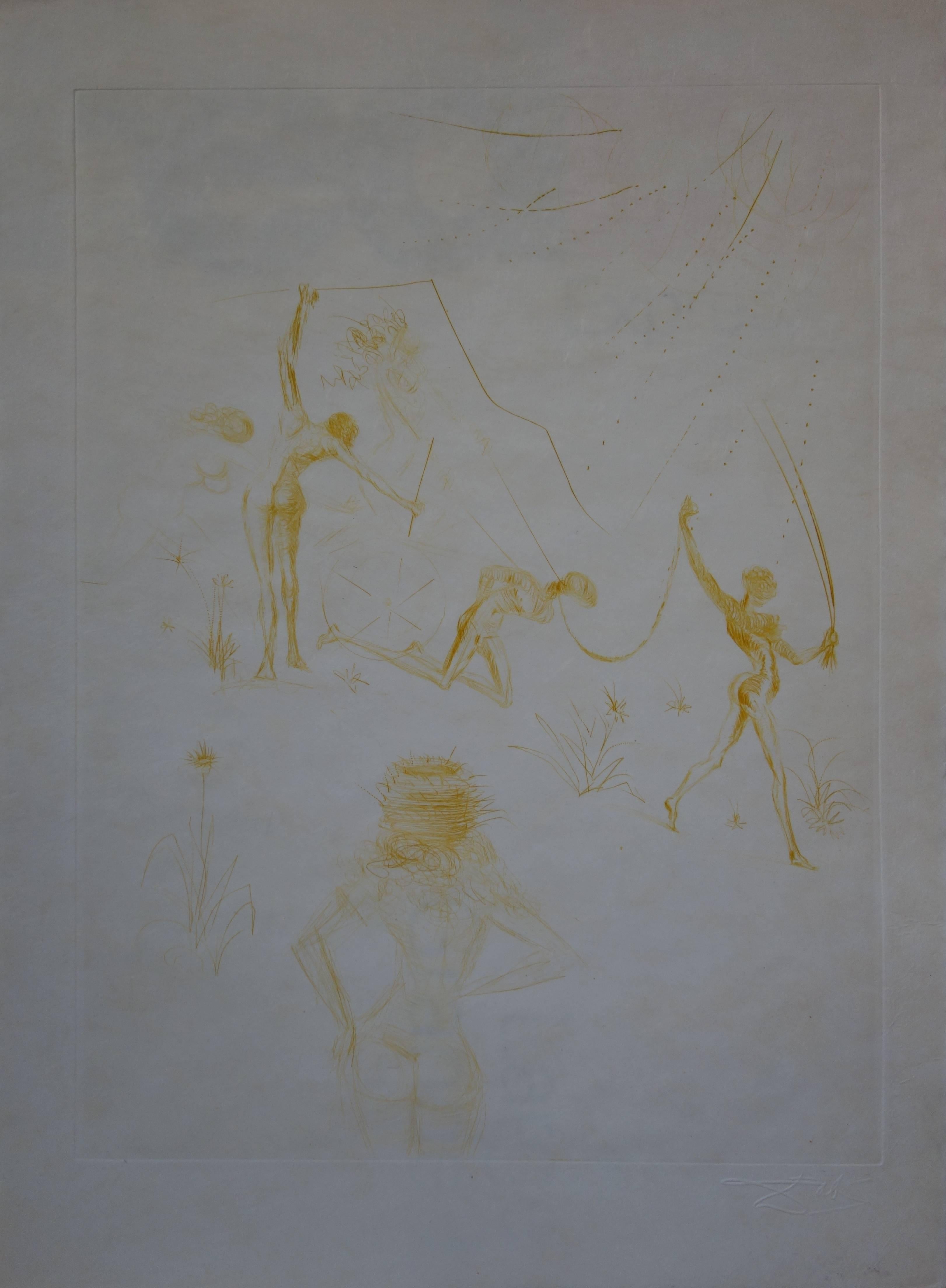 Salvador Dalí Figurative Print - Woman looking at the slaves - Original etching - 1969