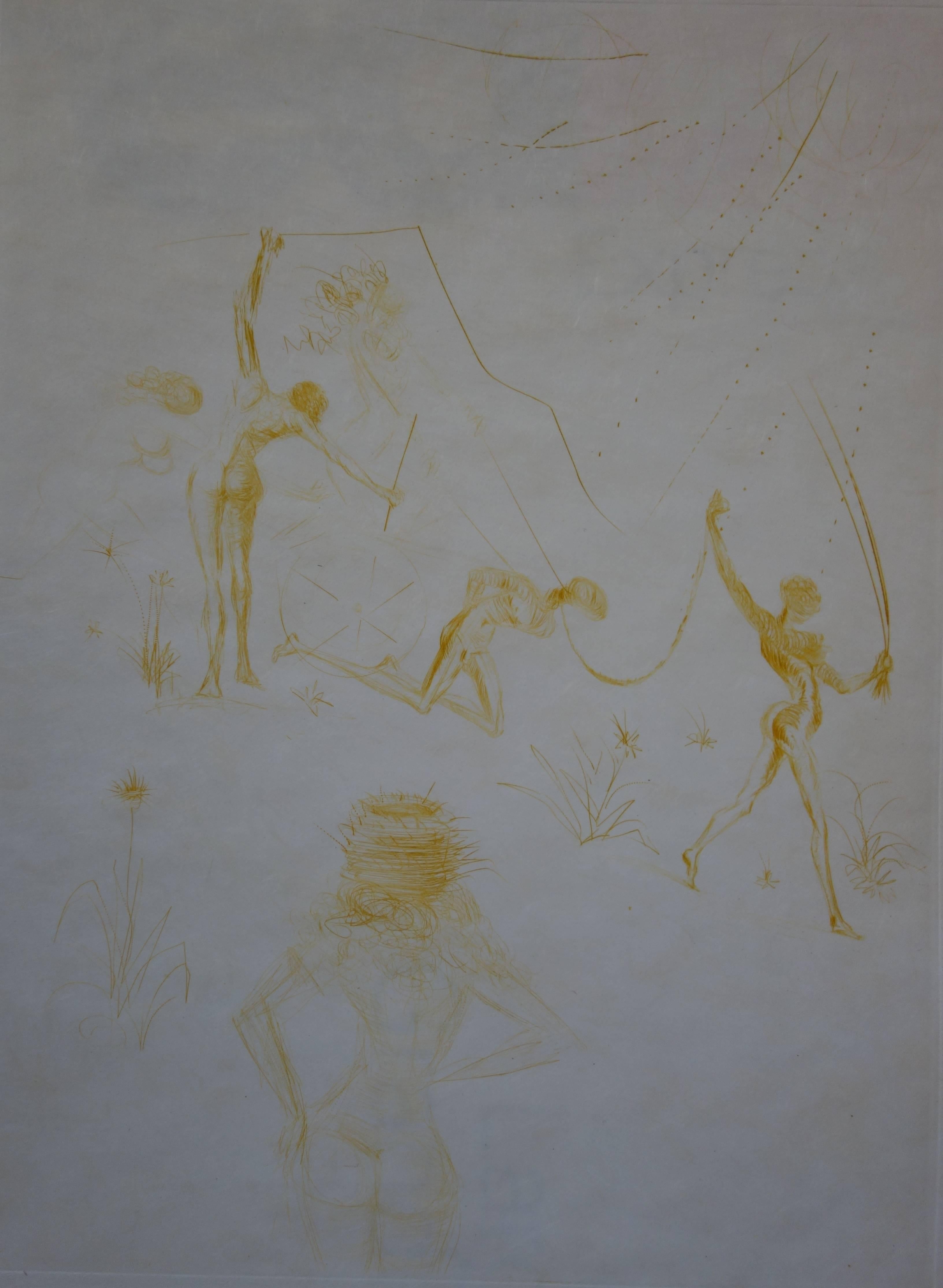 Woman looking at the slaves - Original etching - 1969 - Print by Salvador Dalí