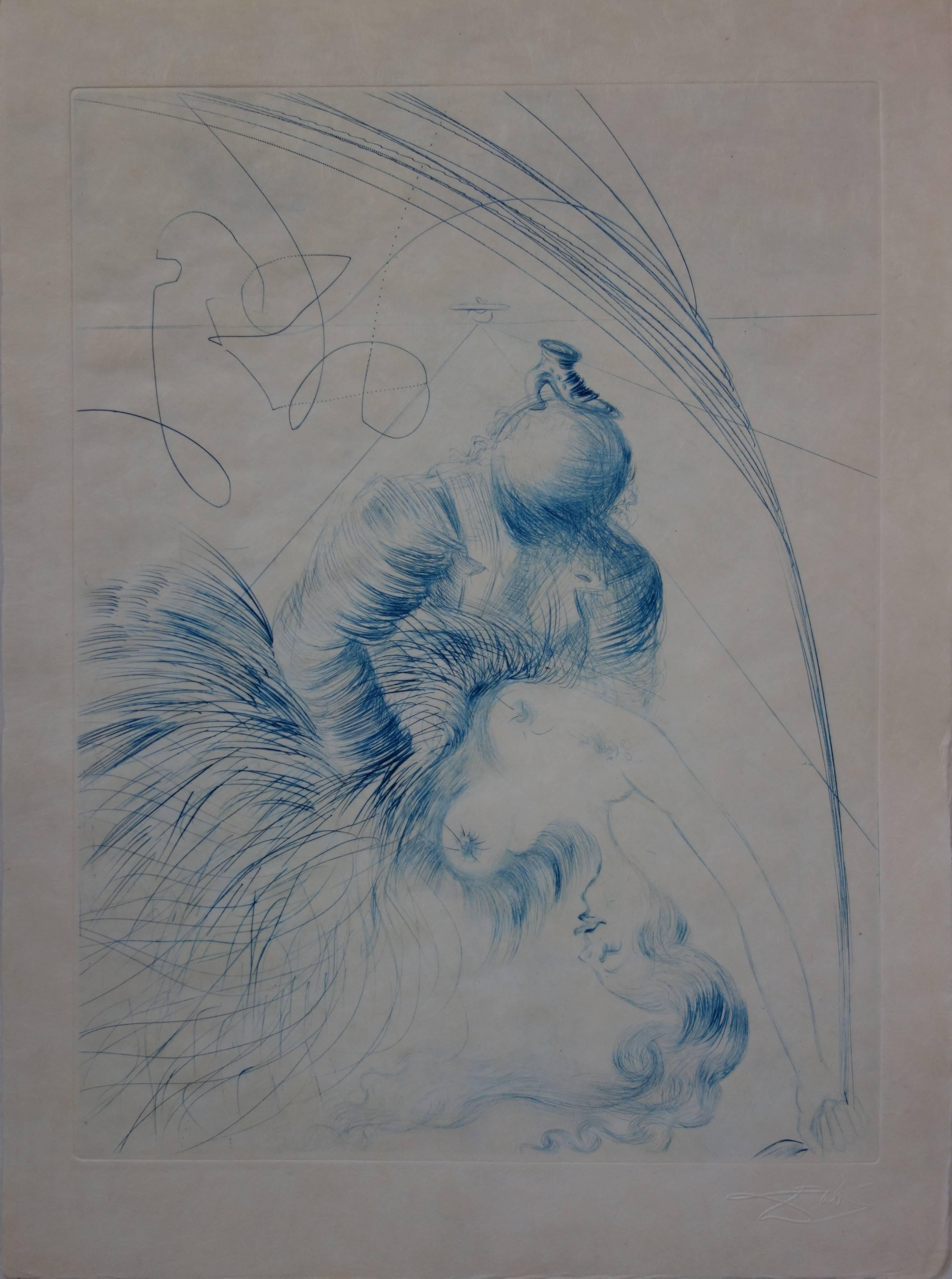 Salvador Dalí Figurative Print - Woman's hug with a shoe - Original etching - 1969