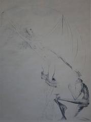 On the knees in front of the purple shoe - Original etching - 1969