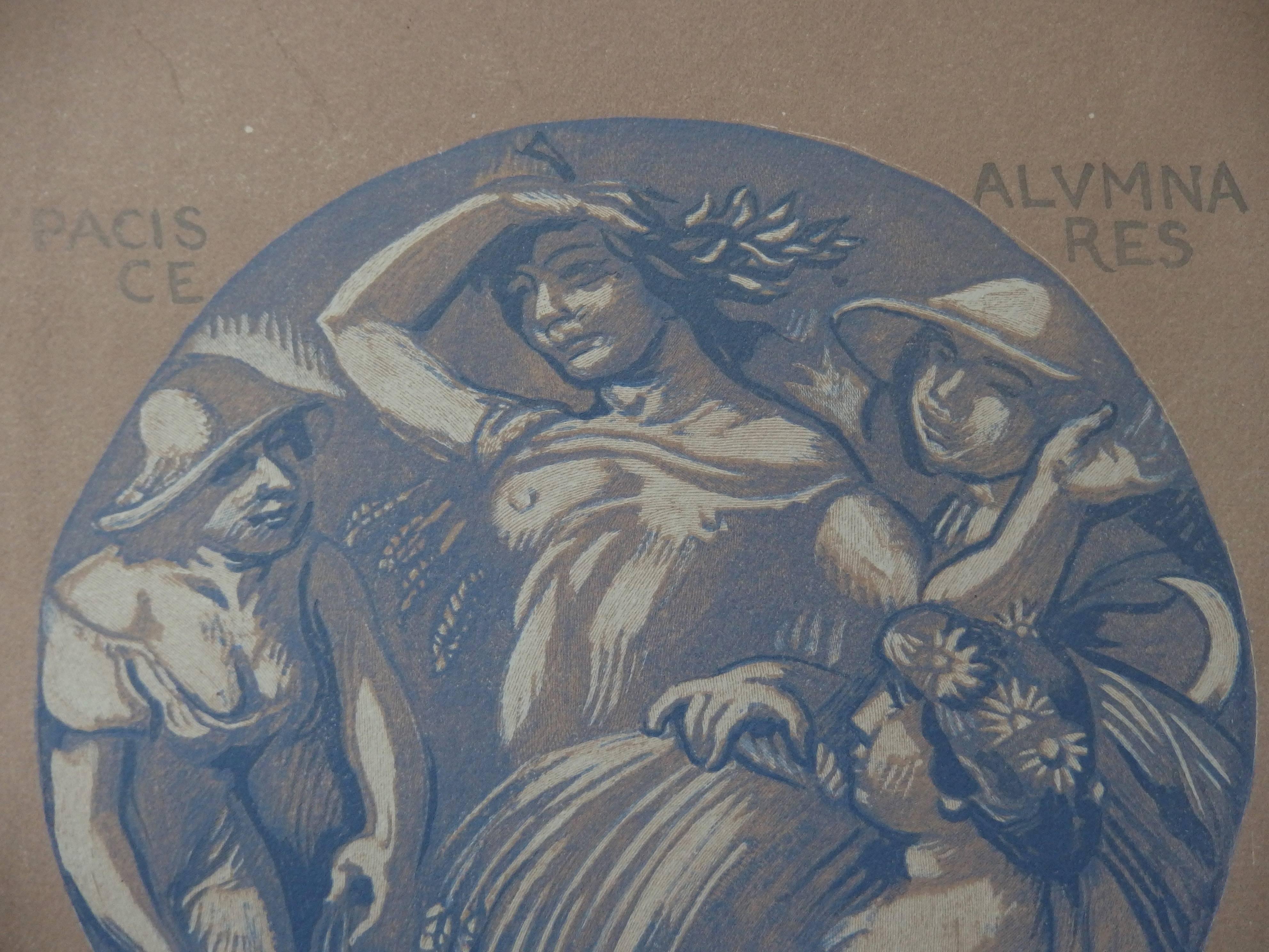 Peace and Ceres - Original Holzschnitt - 1962 (Grau), Figurative Print, von Maurice Denis