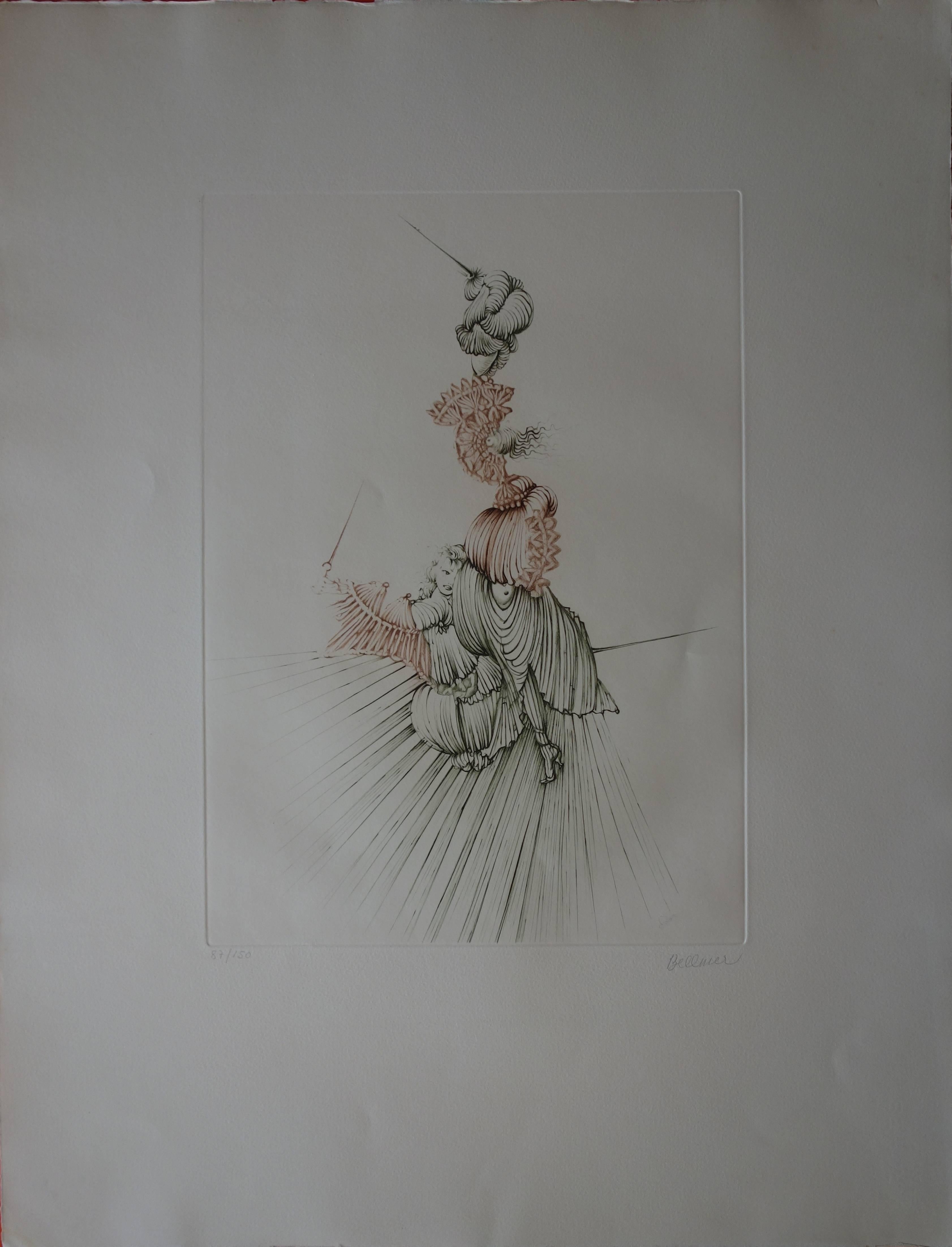 Femme en forme de licorne - eau-forte originale signée à la main - 150ex - Surréalisme Print par Hans Bellmer